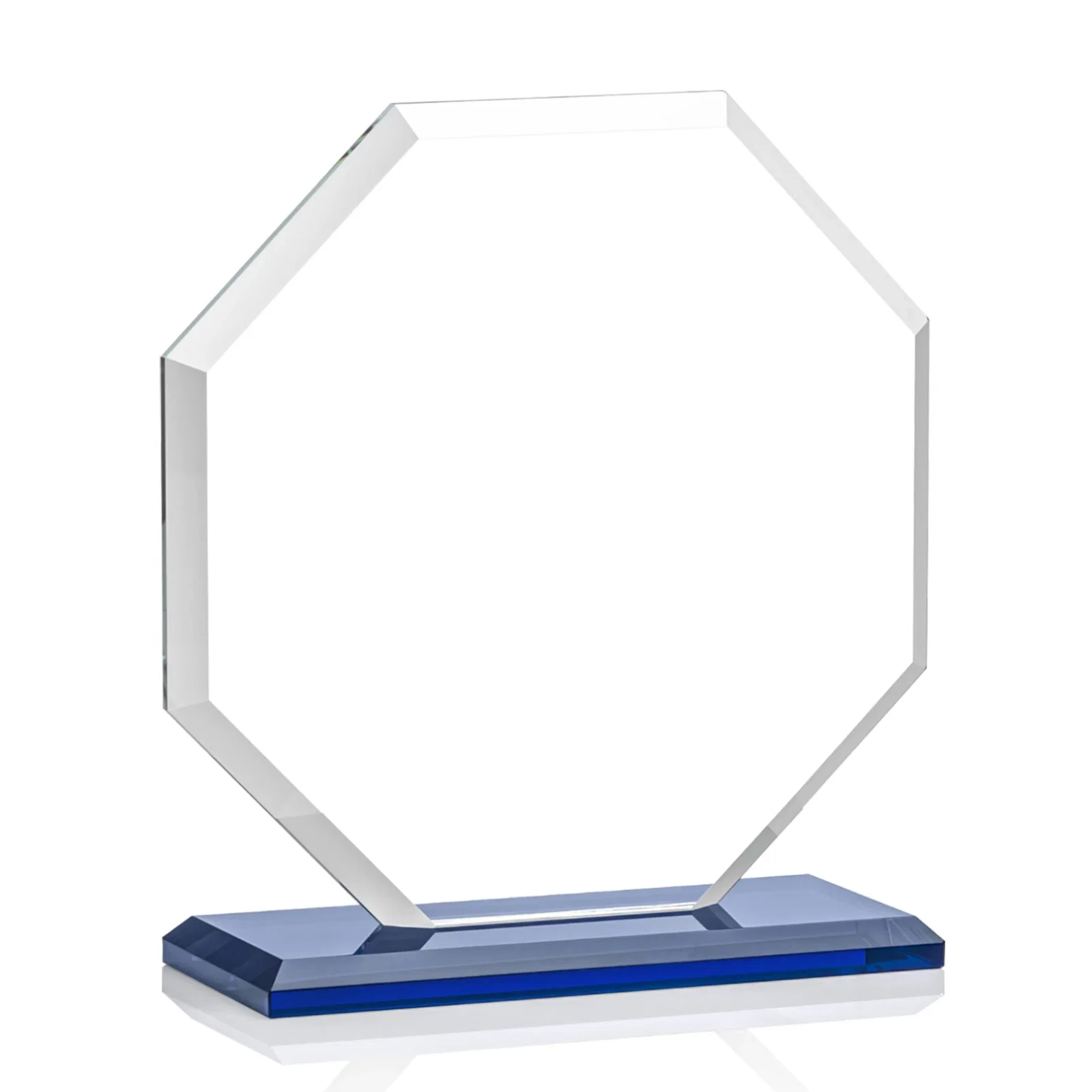 Branded Starfire Crystal Octagon Award with Deep Mitered Edges, with your logo for employee recognition