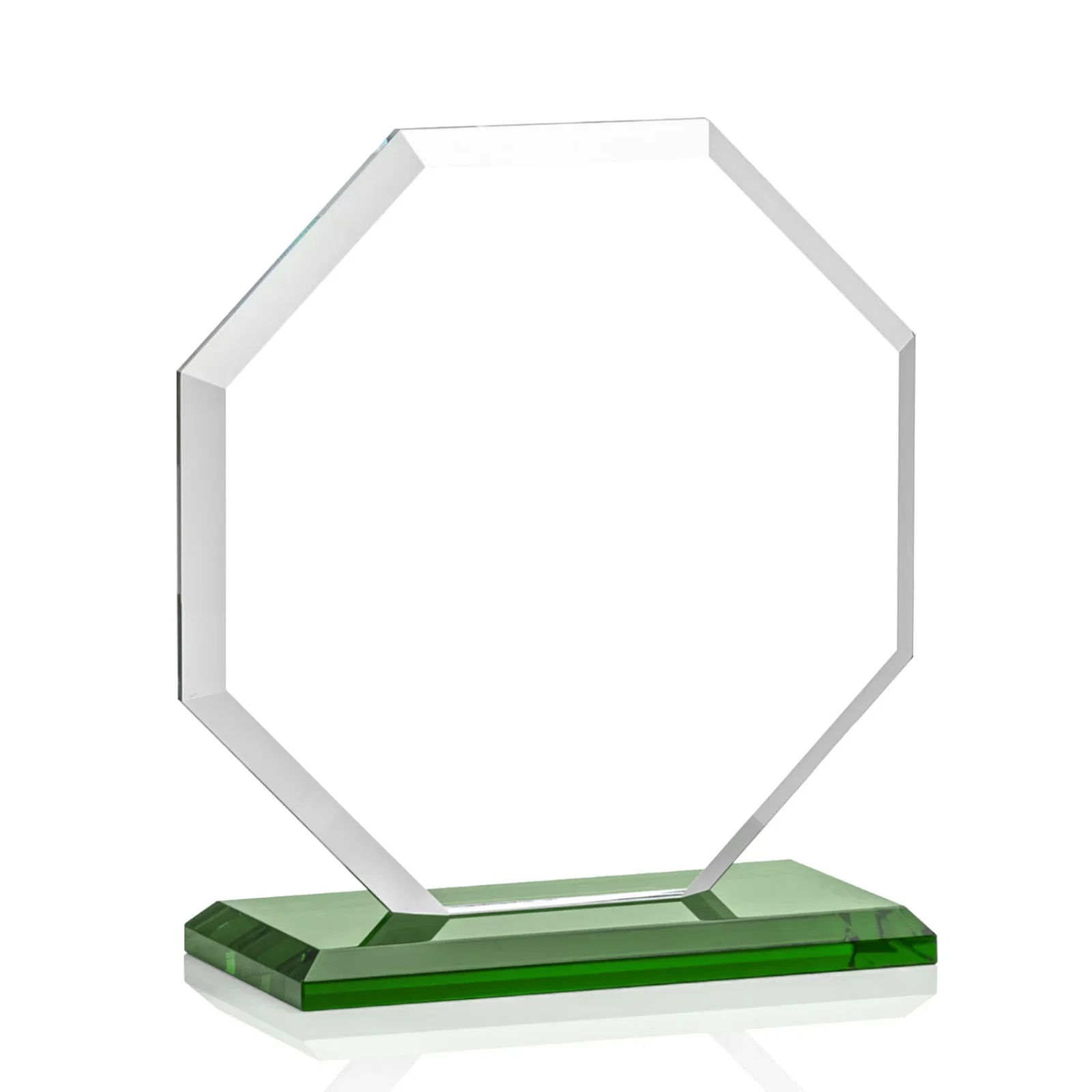 Branded Starfire Crystal Octagon Award with Deep Mitered Edges, with your logo for retirement presentations