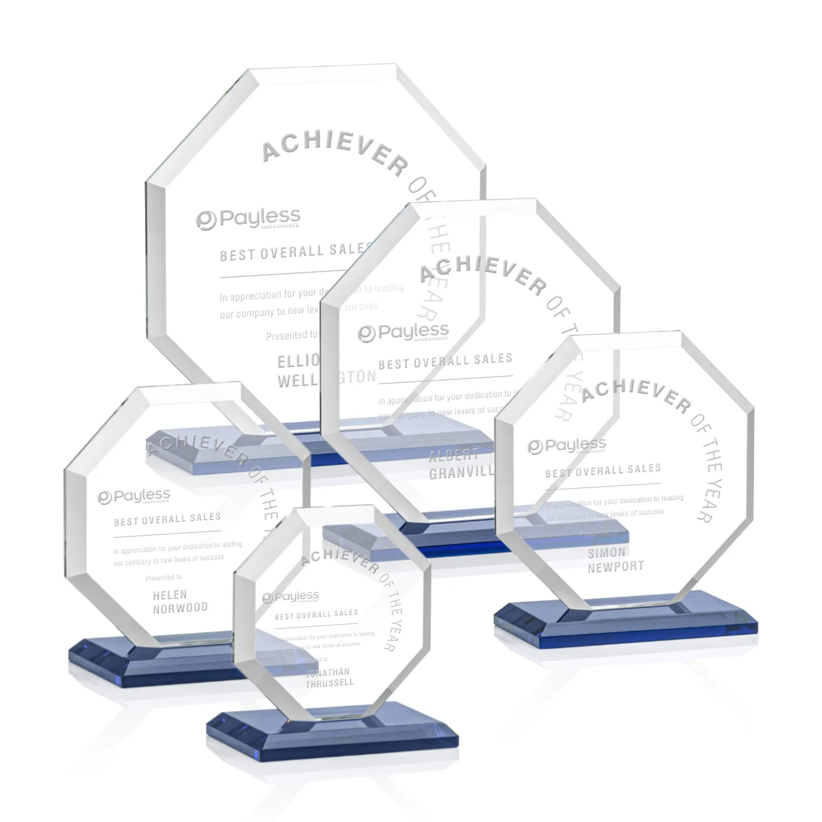 Personalized Starfire Crystal Octagon Award with Deep Mitered Edges for employee recognition