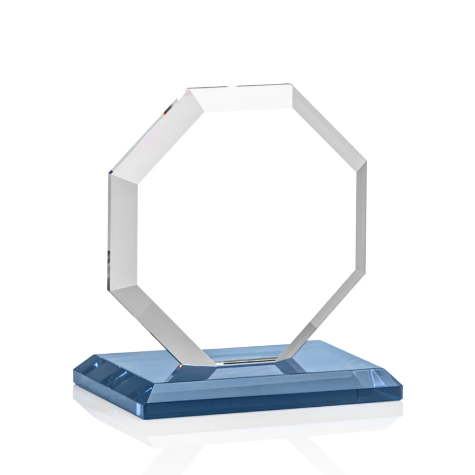 Branded Starfire Crystal Octagon Award with Deep Mitered Edges, with your logo for company anniversary events