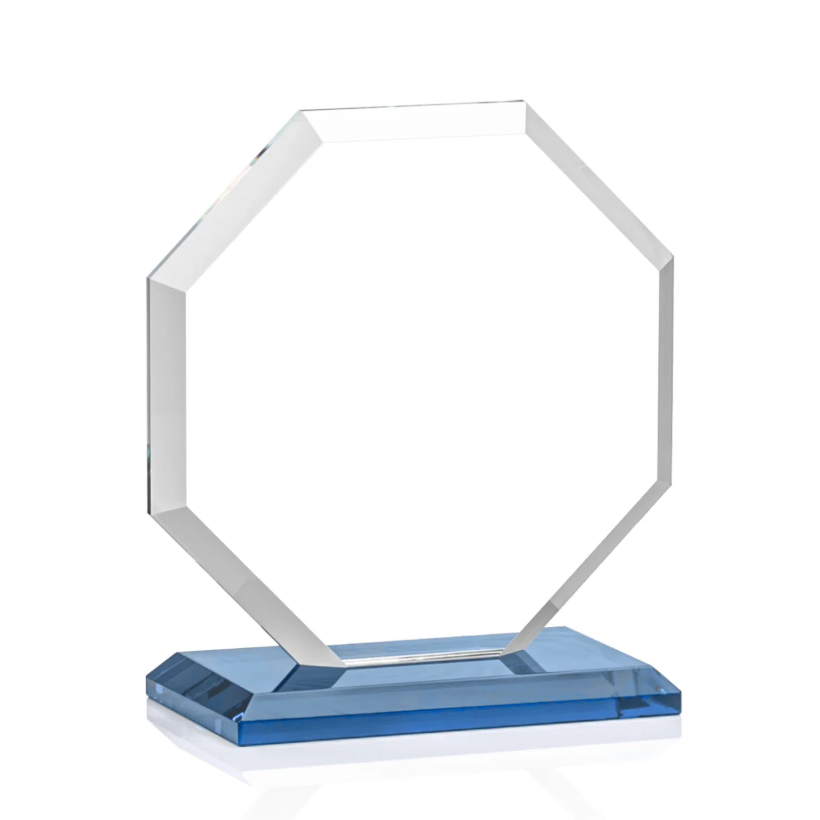 Custom printed Starfire Crystal Octagon Award with Deep Mitered Edges, with your logo for corporate award ceremonies
