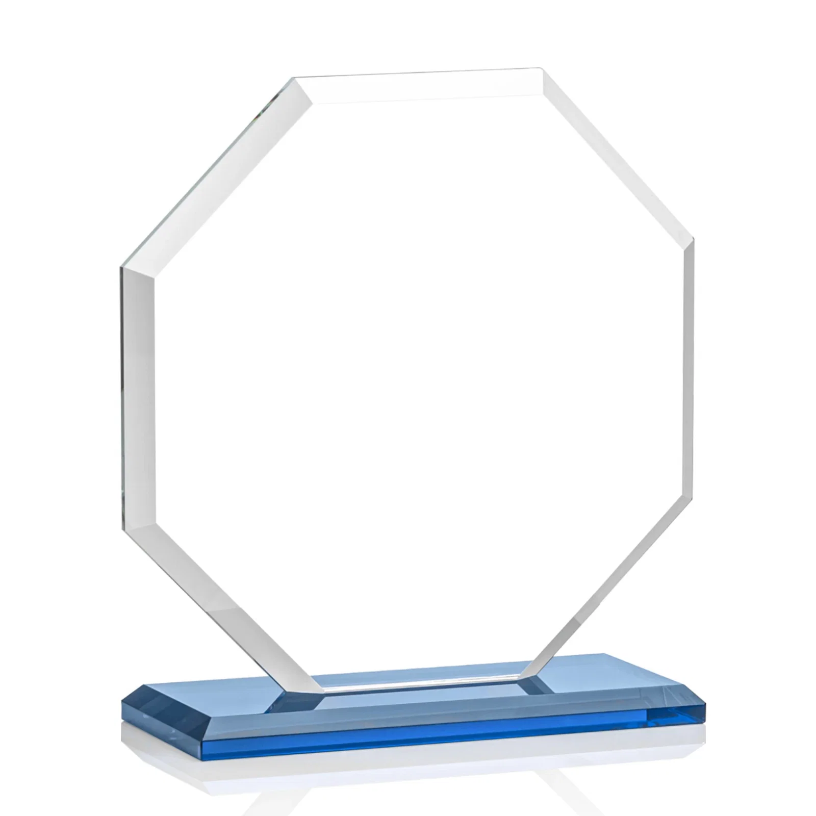 Custom printed Starfire Crystal Octagon Award with Deep Mitered Edges, with your logo for sales achievement awards