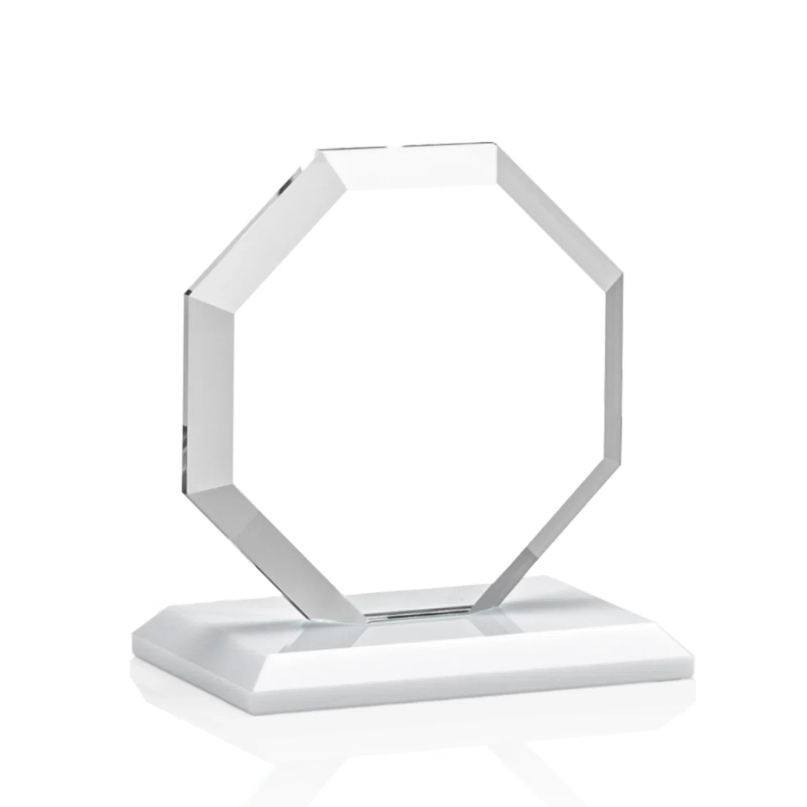 Custom printed Starfire Crystal Octagon Award with Deep Mitered Edges, with your logo for retirement presentations