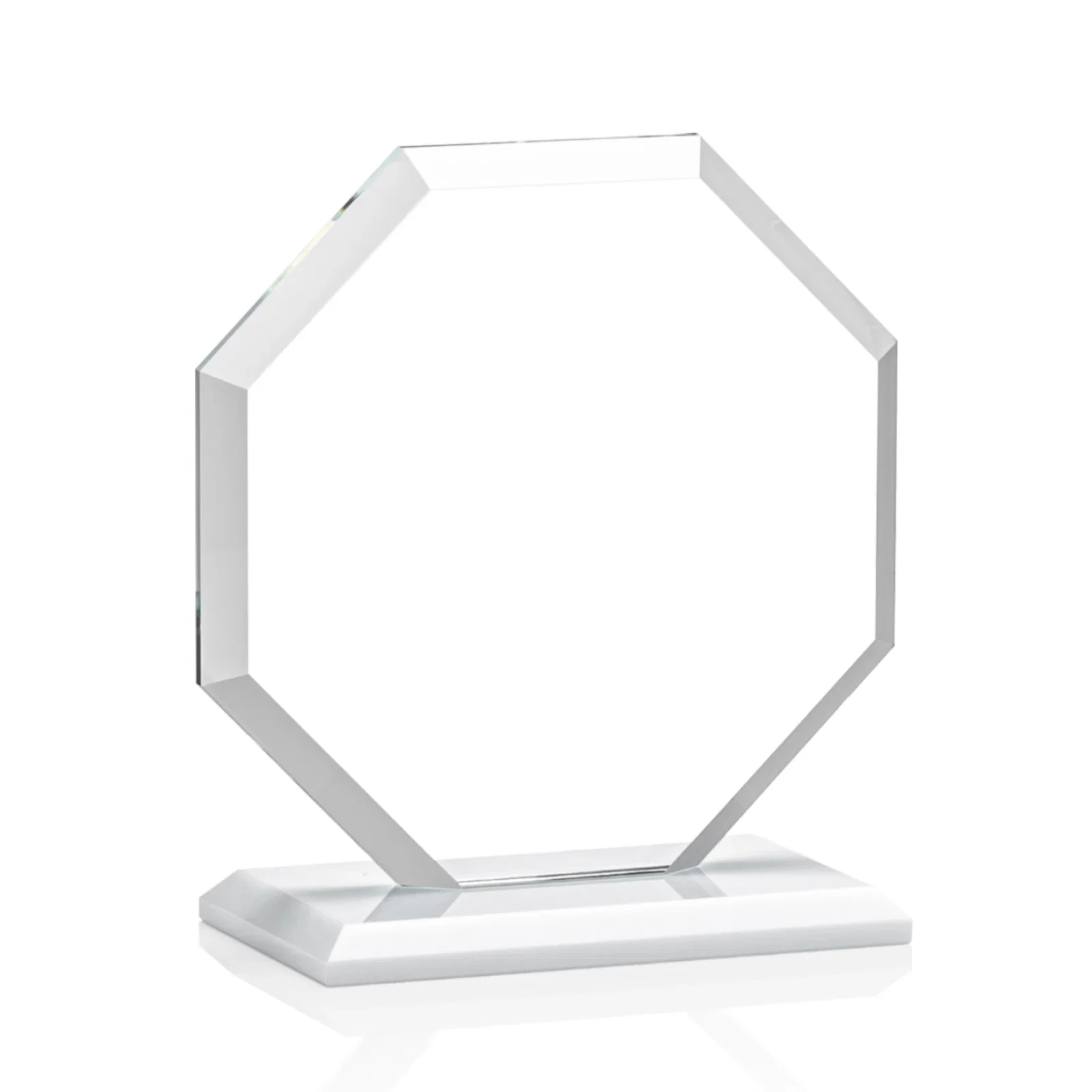 Custom printed Starfire Crystal Octagon Award with Deep Mitered Edges, with your logo for donor appreciation