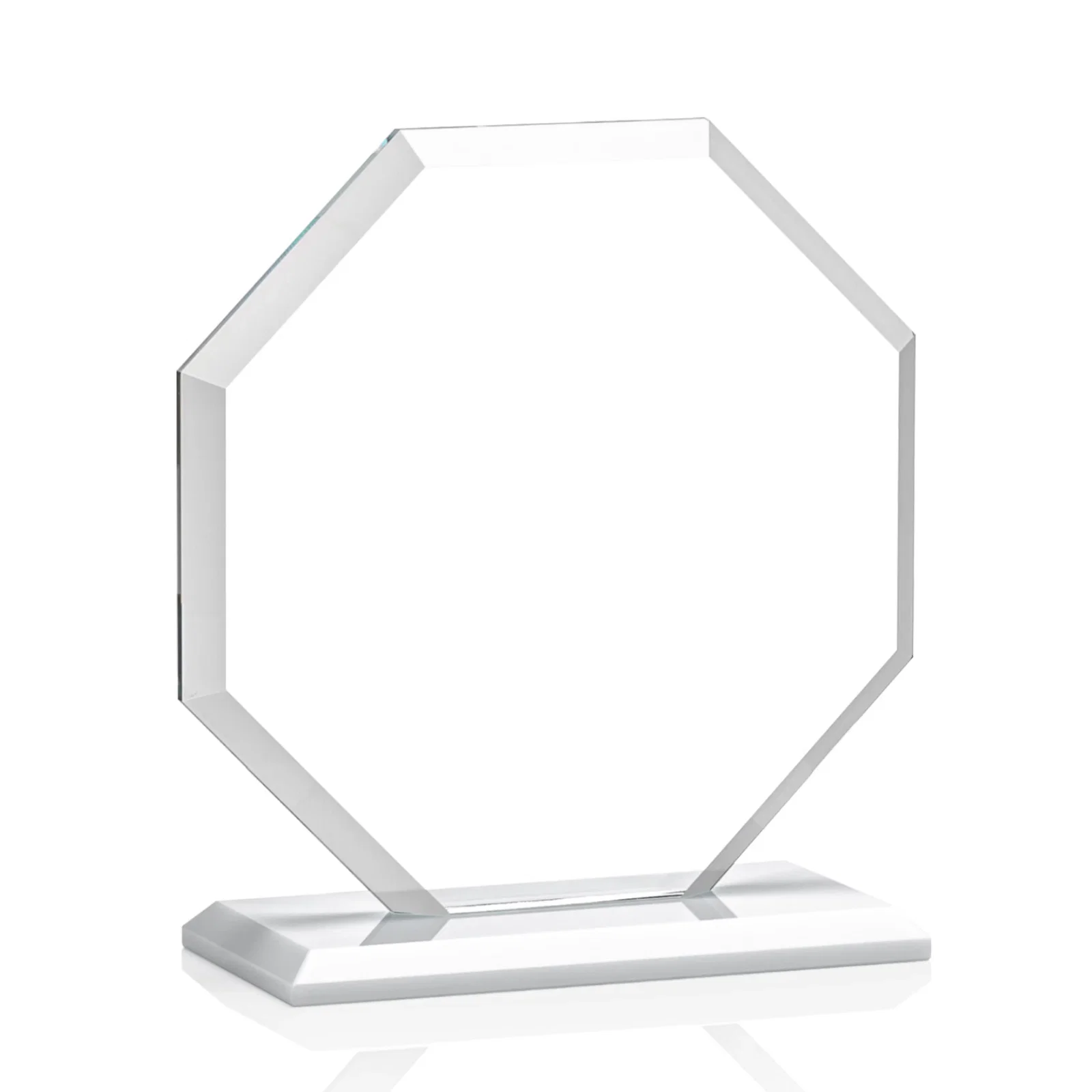 Custom printed Starfire Crystal Octagon Award with Deep Mitered Edges, with your logo for graduation ceremonies