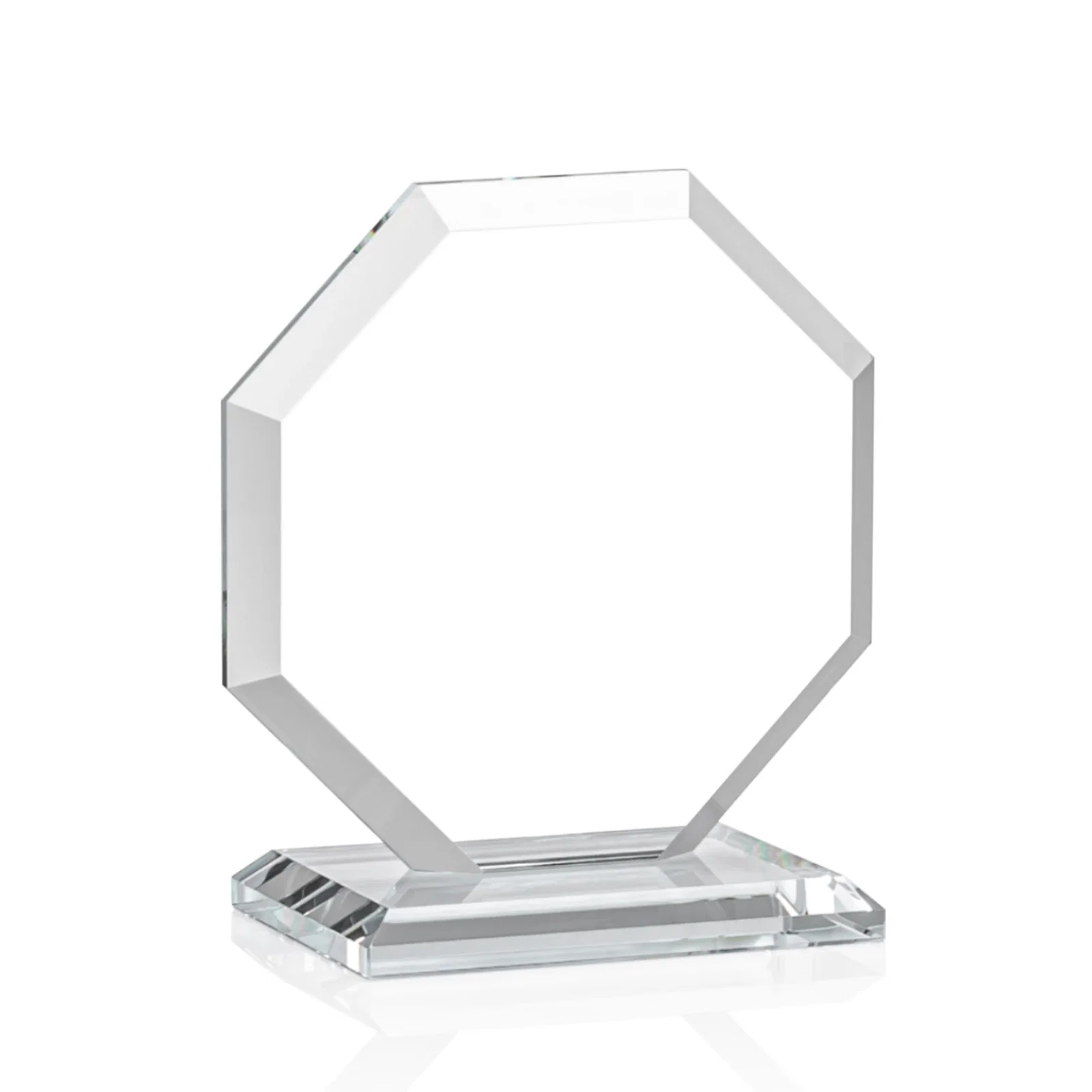 Custom printed Starfire Crystal Octagon Award with Deep Mitered Edges, with your logo for dealer and partner awards