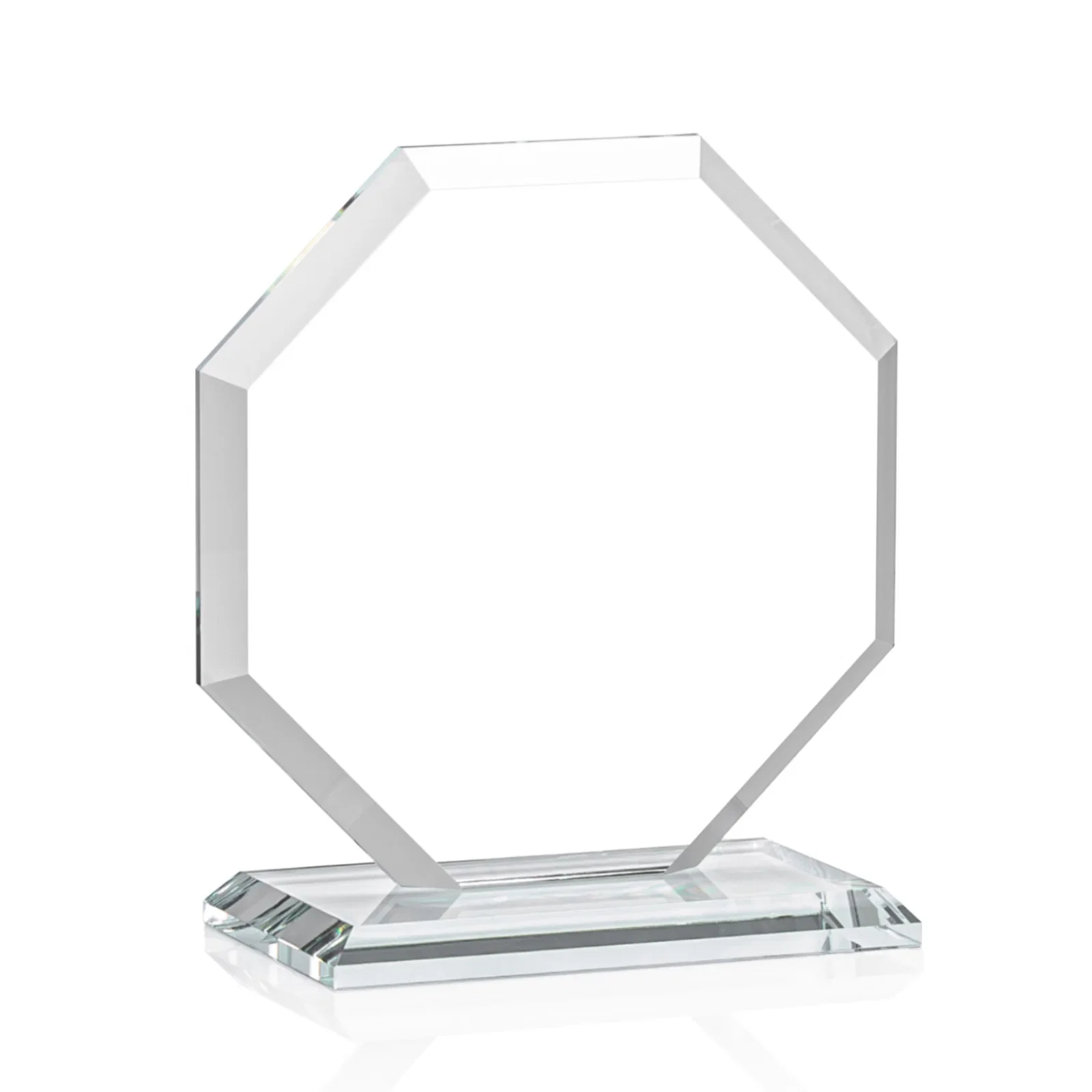 Custom printed Starfire Crystal Octagon Award with Deep Mitered Edges, with your logo for company anniversary events