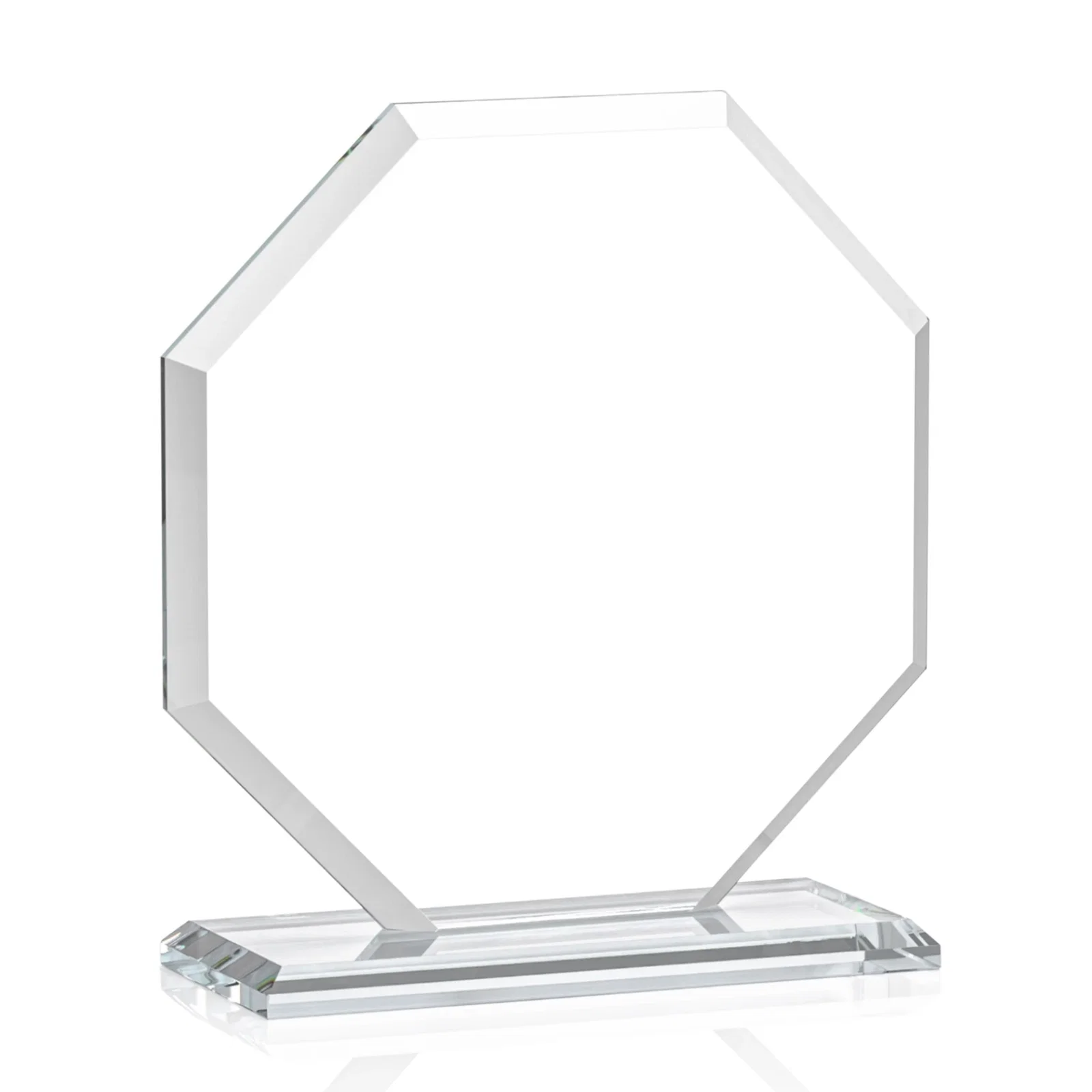 Customized Starfire Crystal Octagon Award with Deep Mitered Edges, with your logo for corporate award ceremonies
