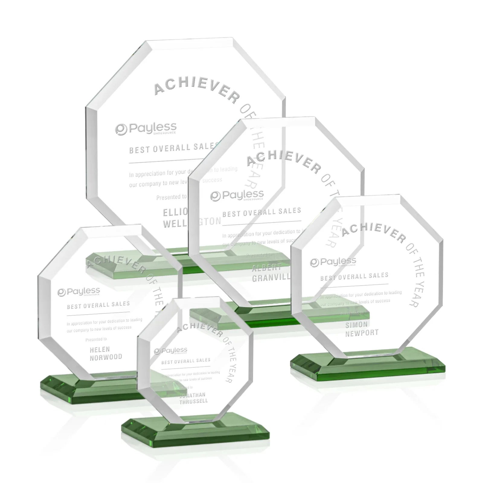 Personalized Starfire Crystal Octagon Award with Deep Mitered Edges for donor appreciation