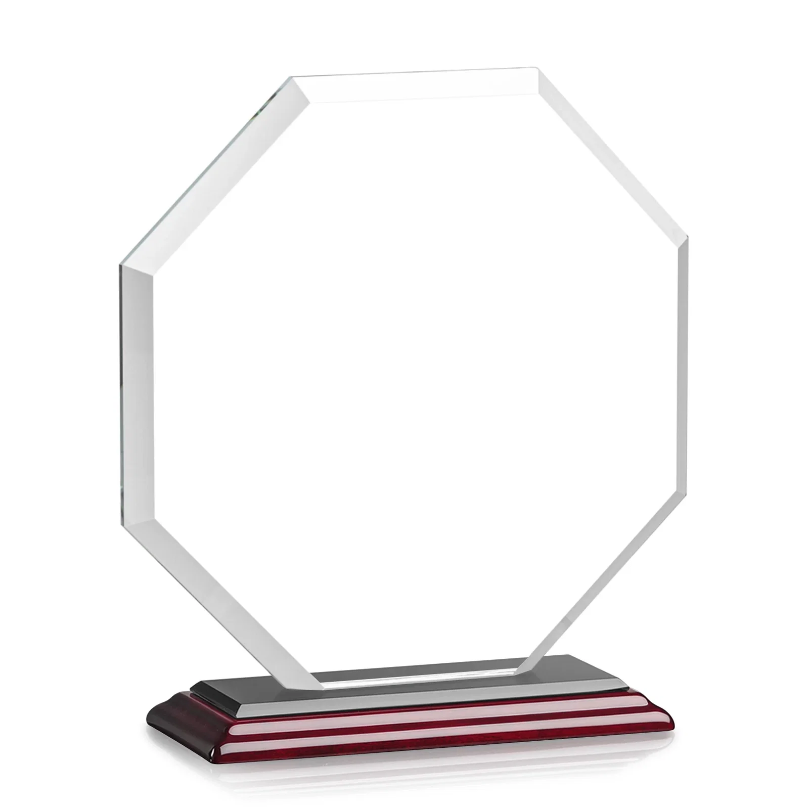 Customized Starfire Crystal Octagon Award with Deep Mitered Edges, with your logo for retirement presentations