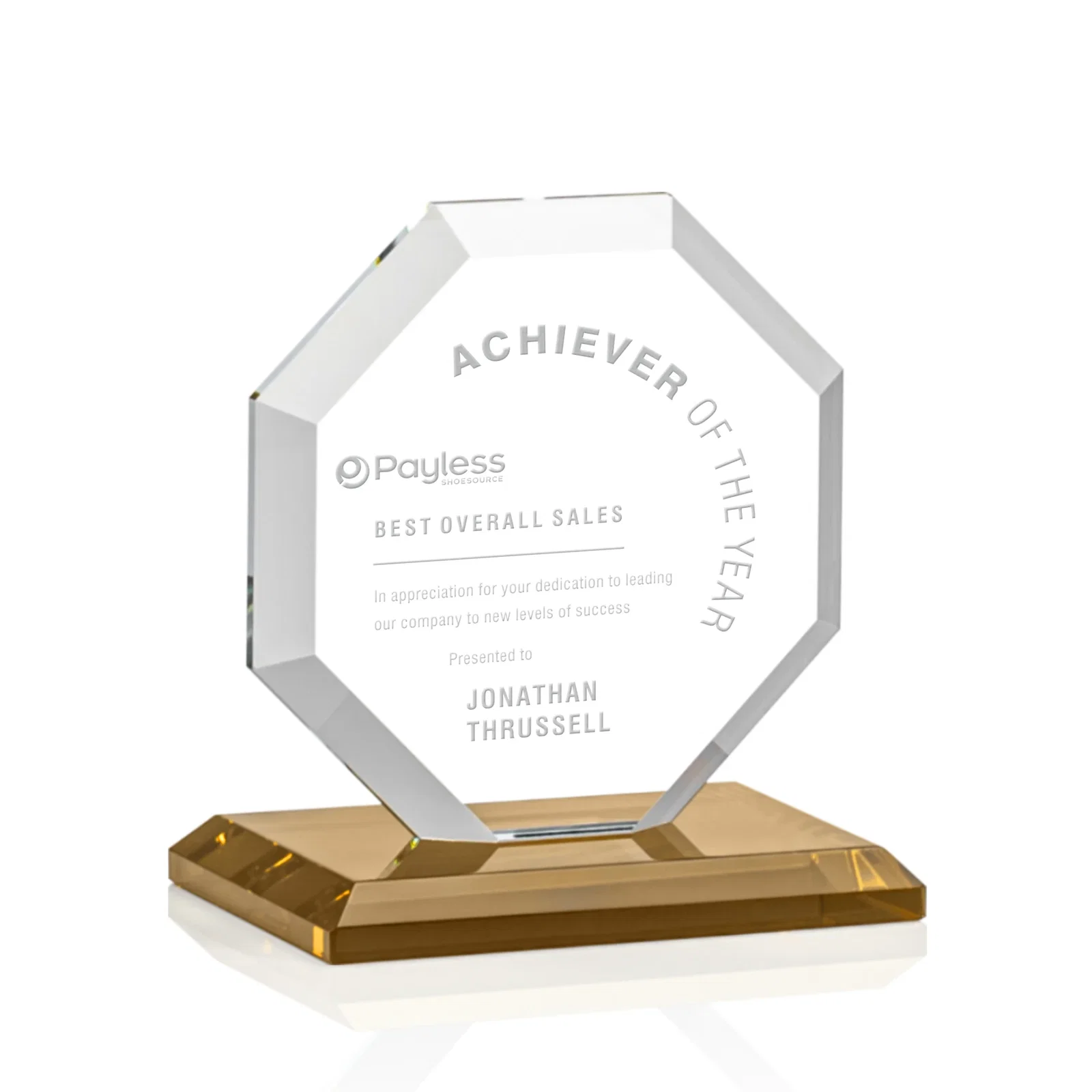 Custom Starfire Crystal Octagon Award with Deep Mitered Edges for corporate award ceremonies