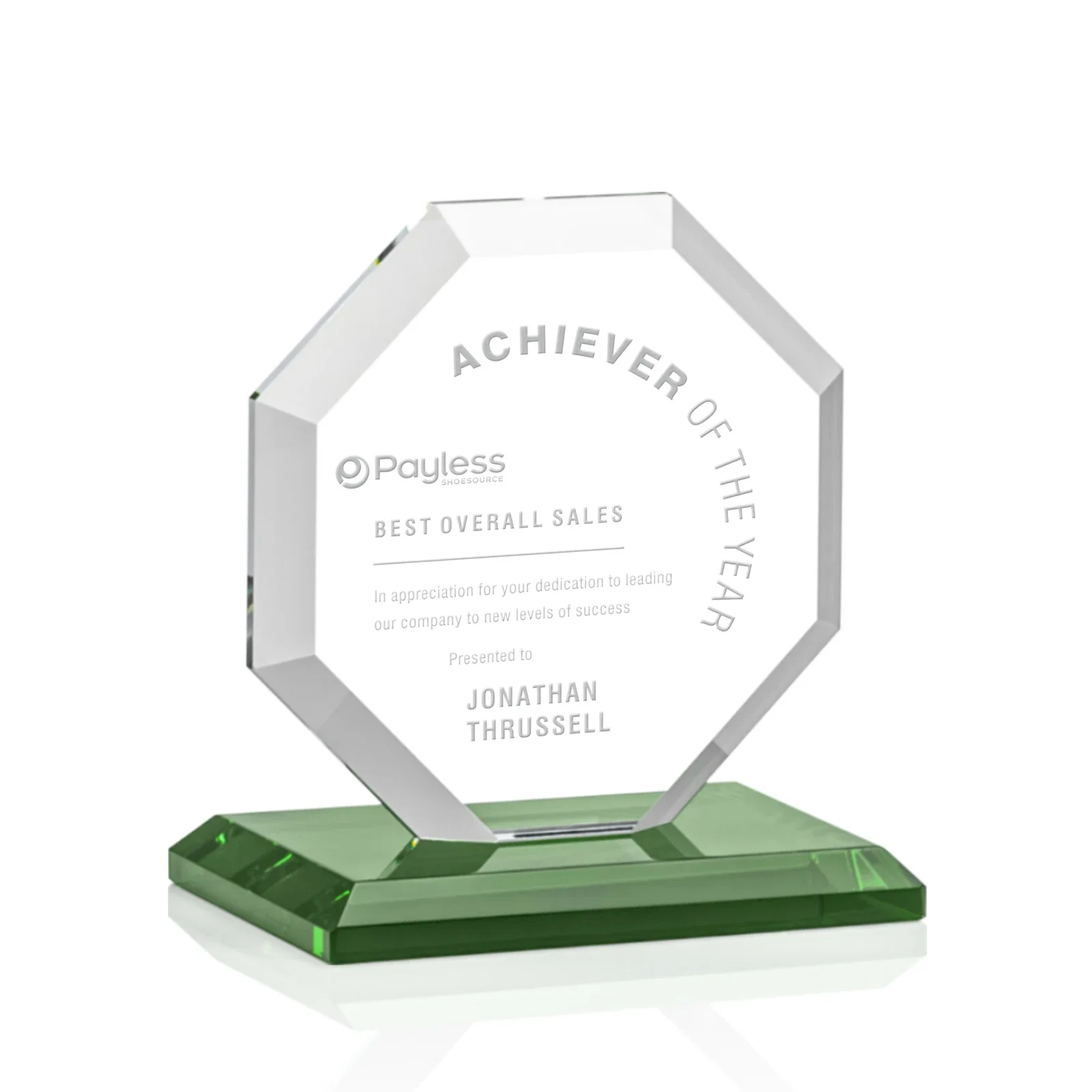 Personalized Starfire Crystal Octagon Award with Deep Mitered Edges for graduation ceremonies