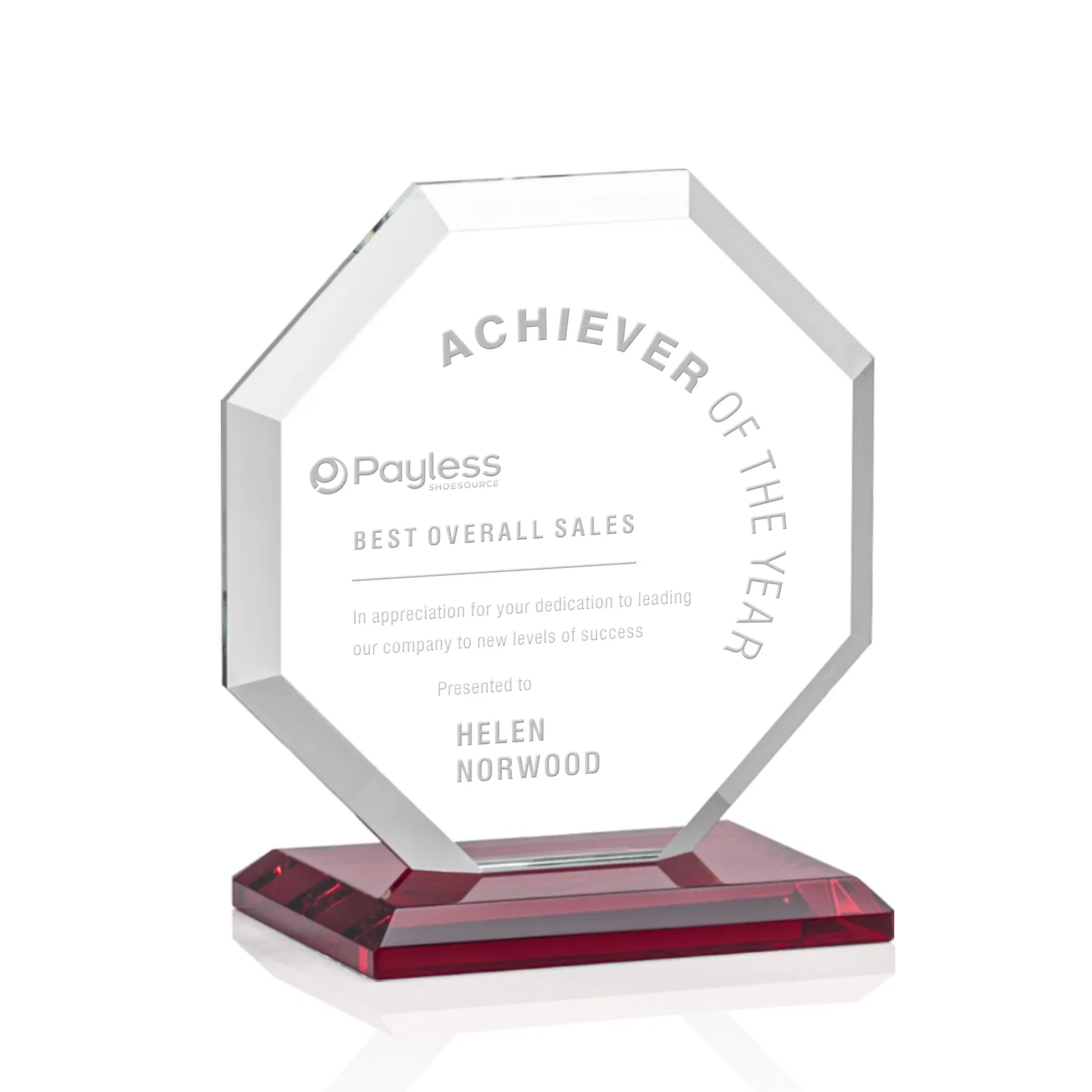 Promotional Starfire Crystal Octagon Award with Deep Mitered Edges for service anniversary gifts