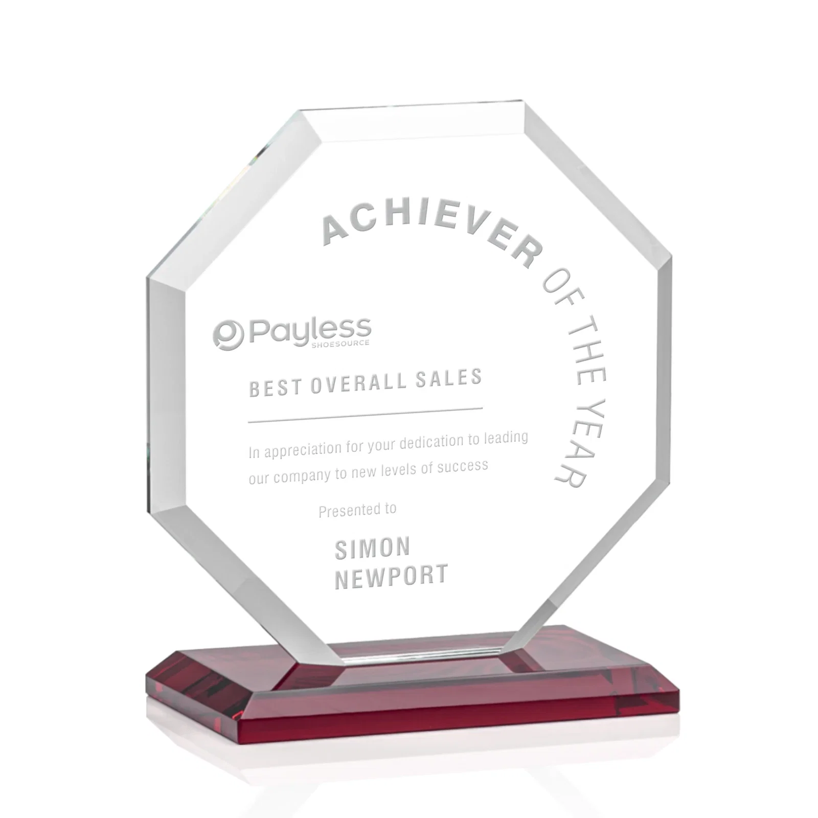 Promotional Starfire Crystal Octagon Award with Deep Mitered Edges for sales achievement awards