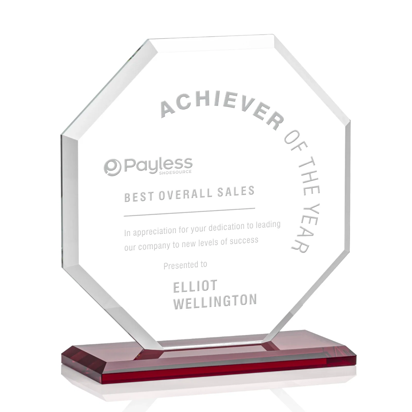 Promotional Starfire Crystal Octagon Award with Deep Mitered Edges for team milestone celebrations