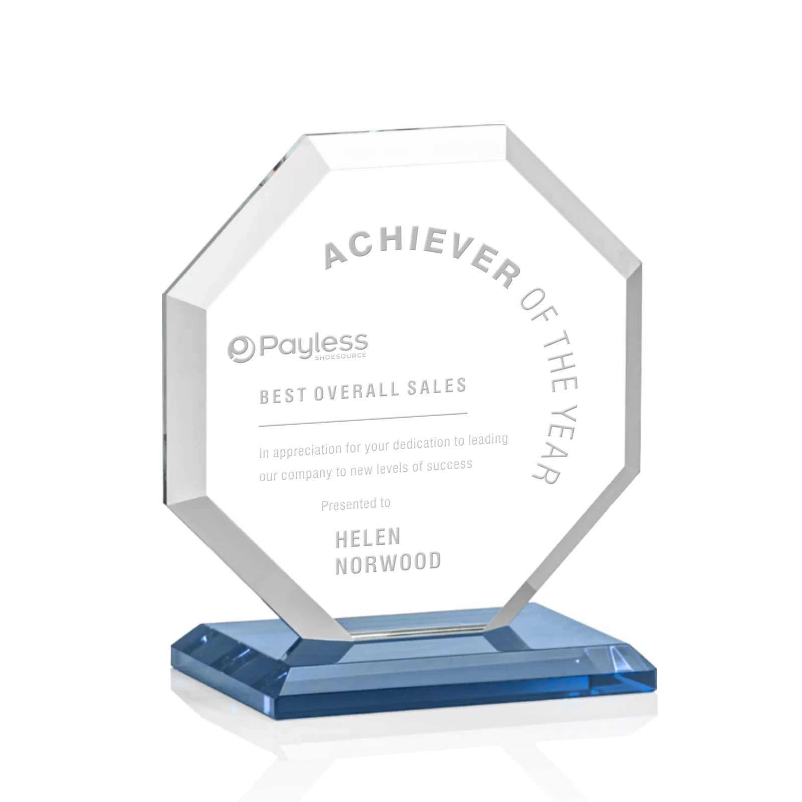 Promotional Starfire Crystal Octagon Award with Deep Mitered Edges for safety achievement programs