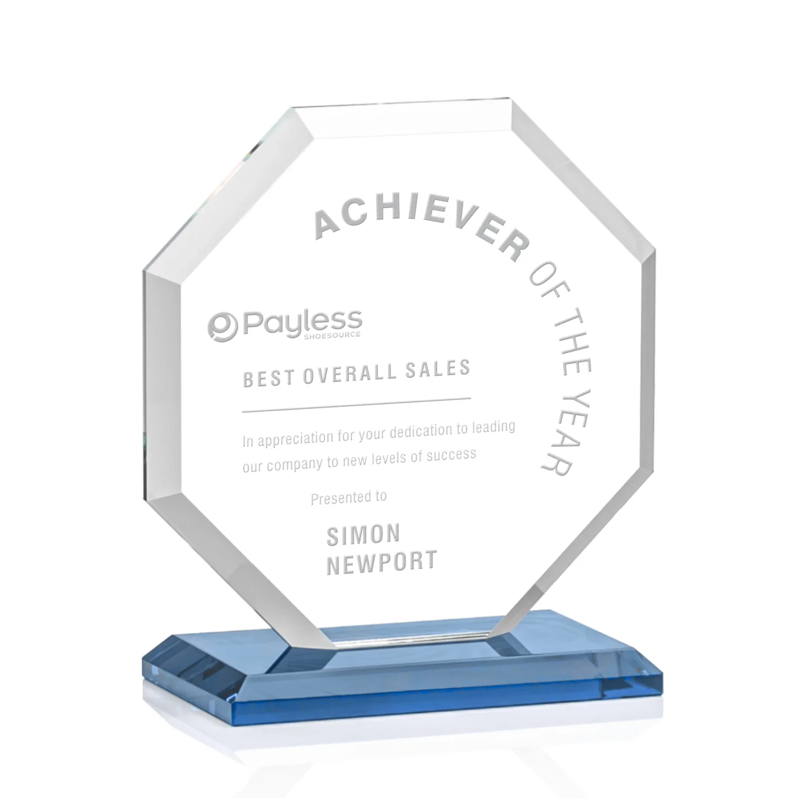 Promotional Starfire Crystal Octagon Award with Deep Mitered Edges for volunteer appreciation
