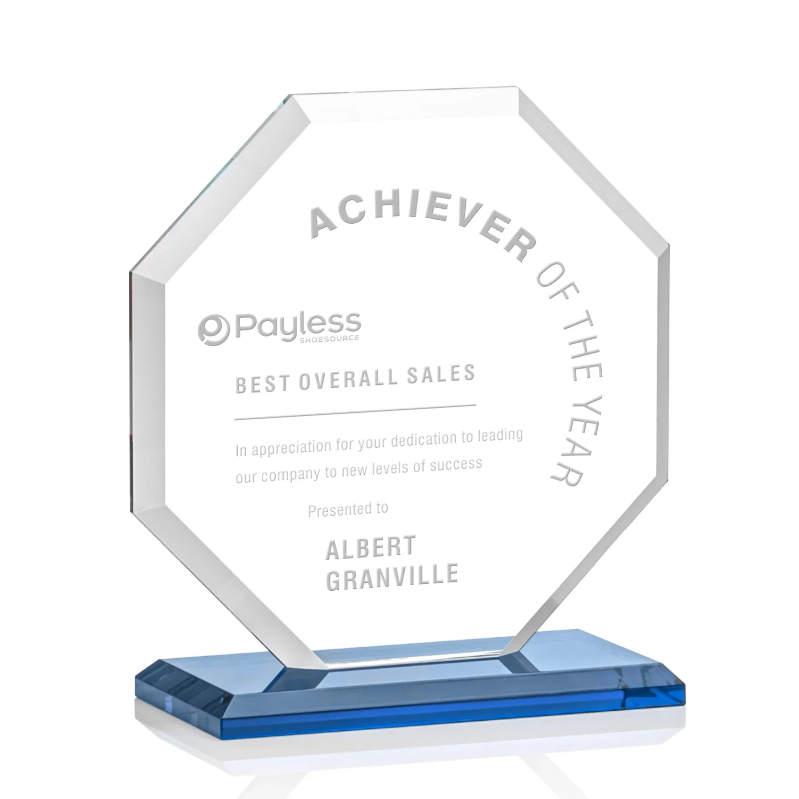 Promotional Starfire Crystal Octagon Award with Deep Mitered Edges for dealer and partner awards