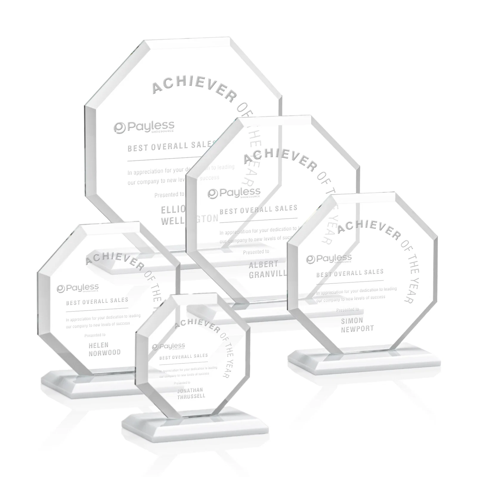 Branded Starfire Crystal Octagon Award with Deep Mitered Edges for employee recognition