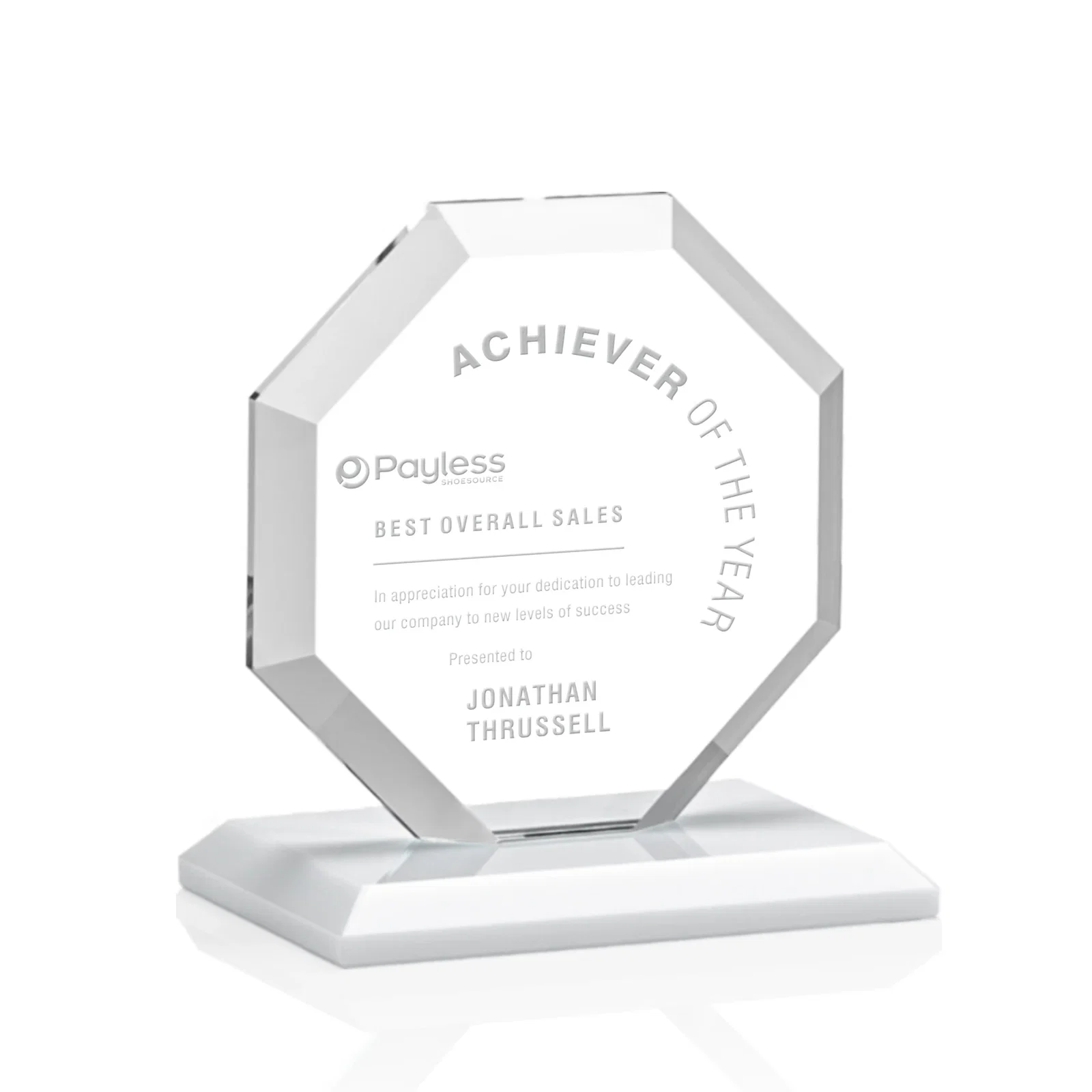 Branded Starfire Crystal Octagon Award with Deep Mitered Edges for corporate award ceremonies