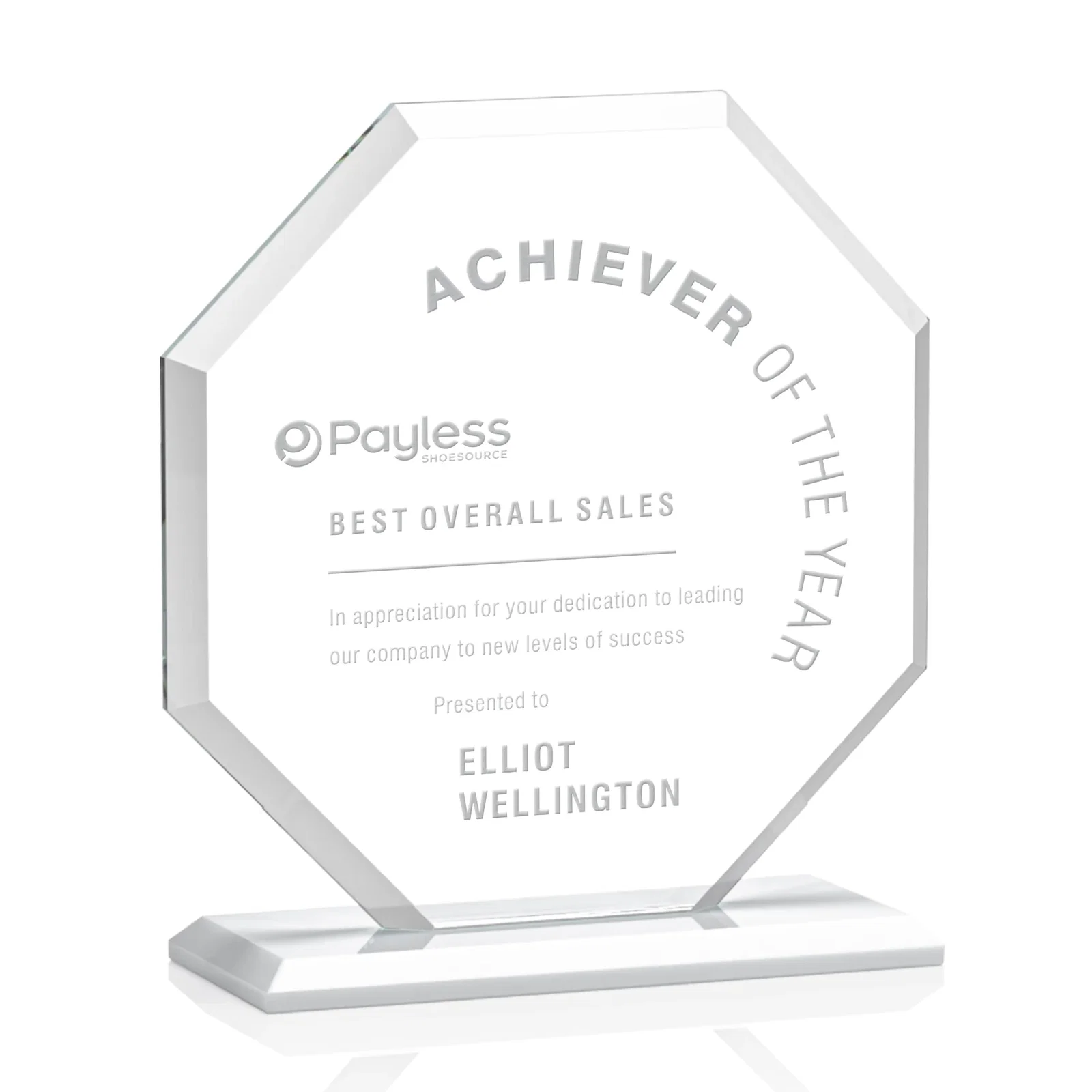 Branded Starfire Crystal Octagon Award with Deep Mitered Edges for team milestone celebrations