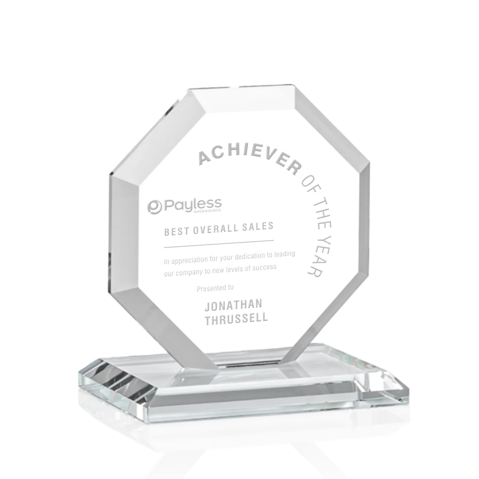 Branded Starfire Crystal Octagon Award with Deep Mitered Edges for graduation ceremonies