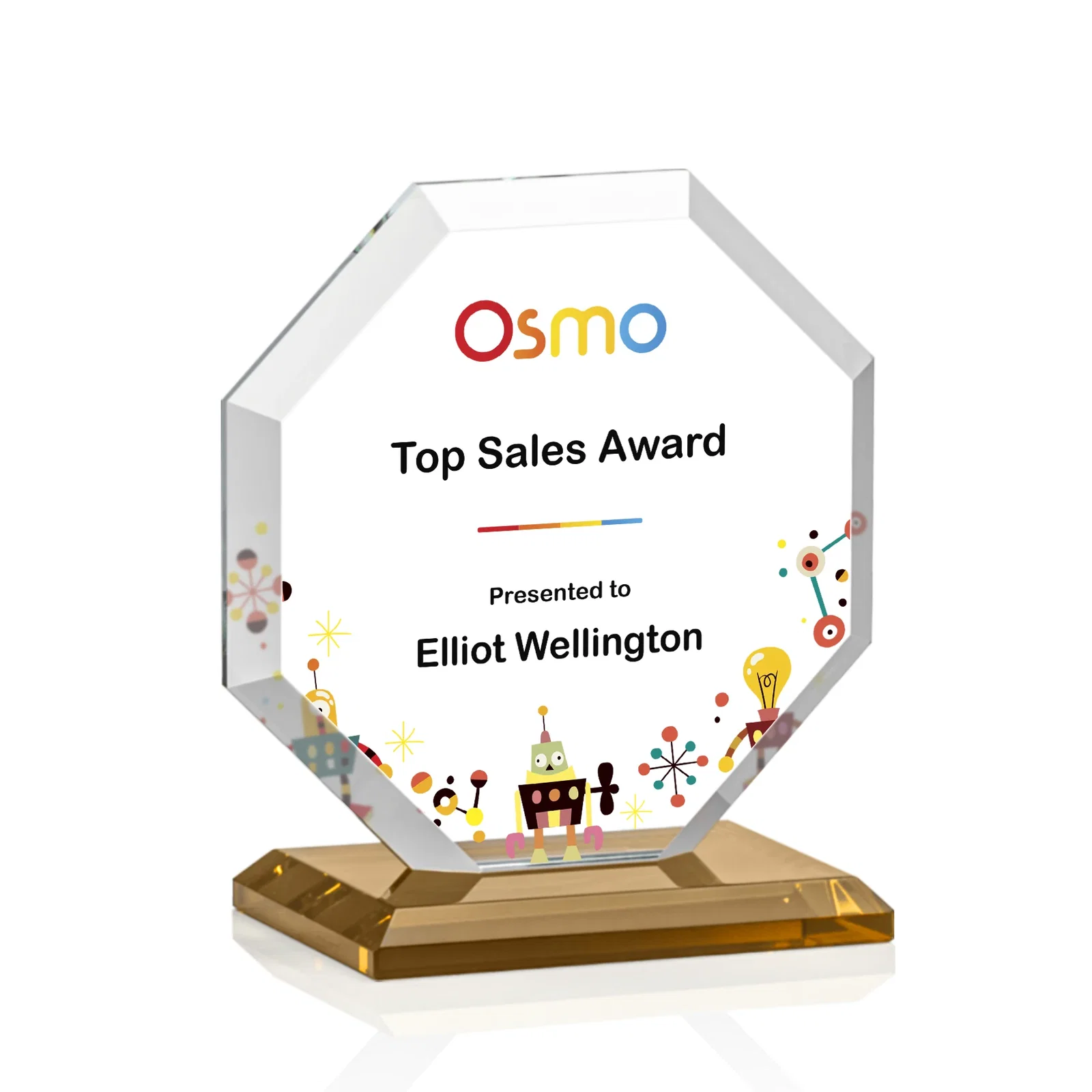 Custom printed Starfire Crystal Octagon Award with Deep Mitered Edges for safety achievement programs