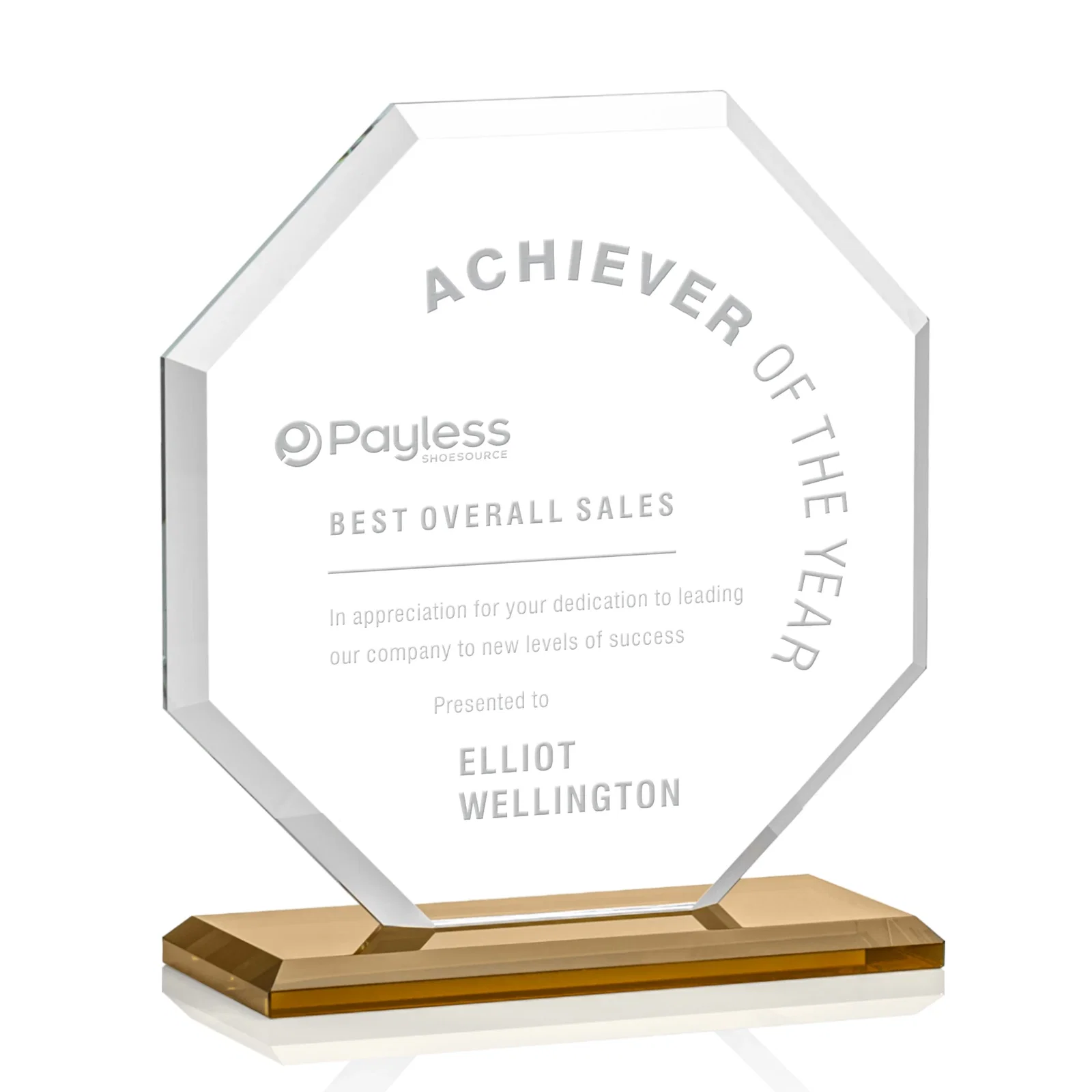 Custom Starfire Crystal Octagon Award with Deep Mitered Edges for team milestone celebrations