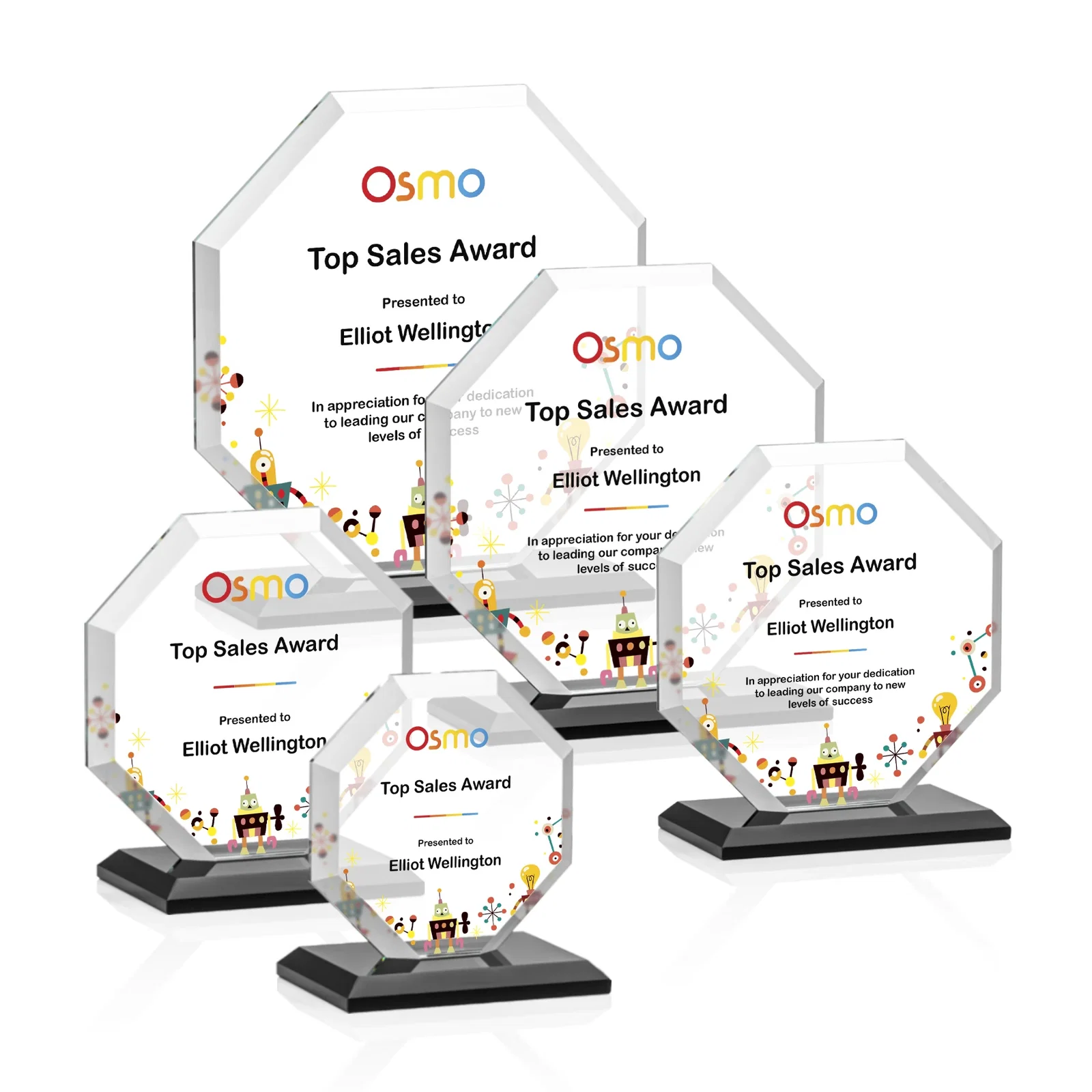 Customized Starfire Crystal Octagon Award with Deep Mitered Edges for employee recognition