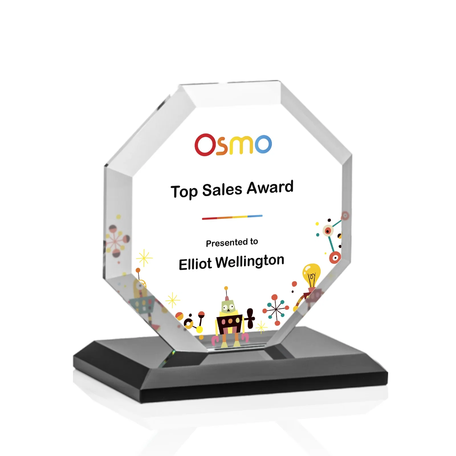Customized Starfire Crystal Octagon Award with Deep Mitered Edges for corporate award ceremonies