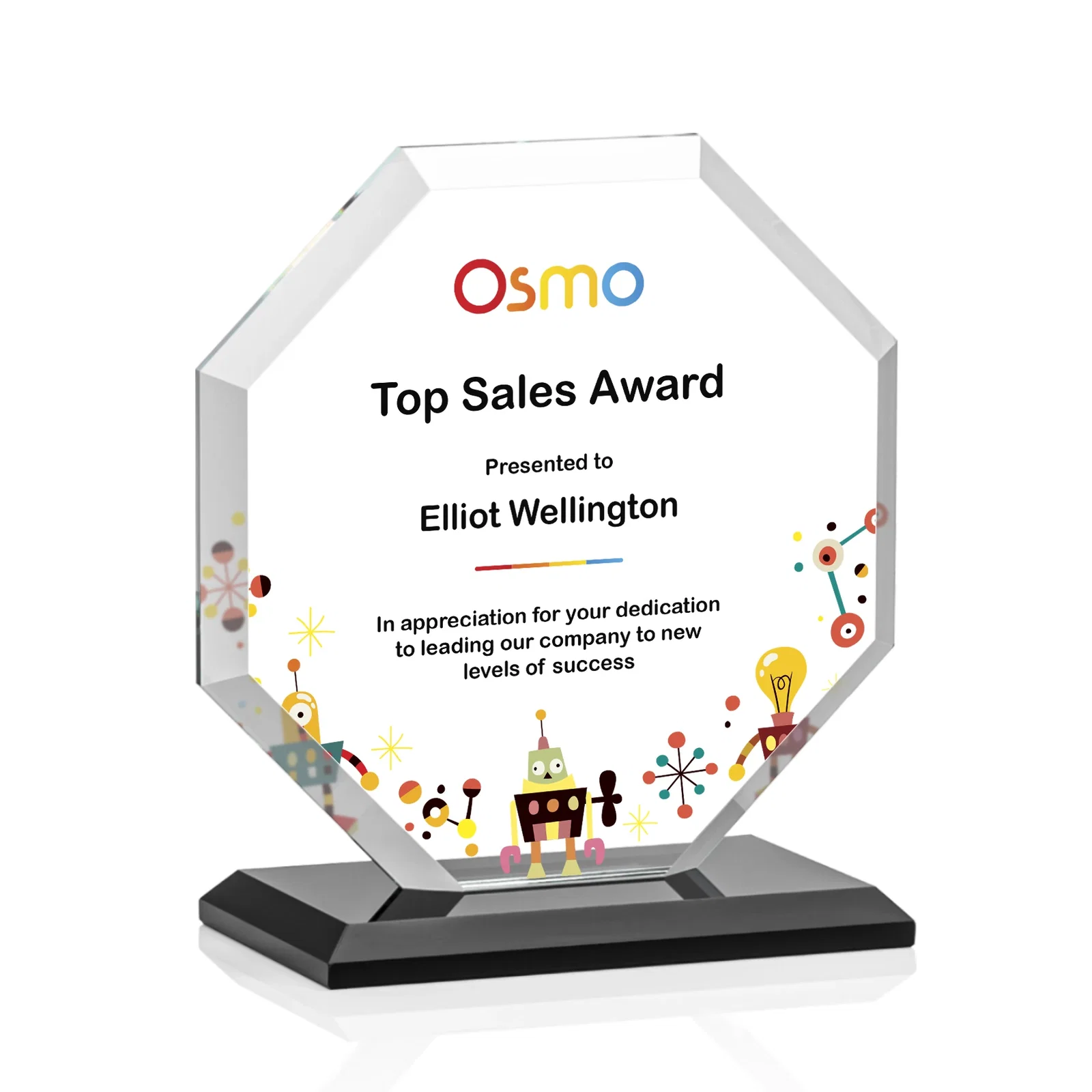 Customized Starfire Crystal Octagon Award with Deep Mitered Edges for sales achievement awards