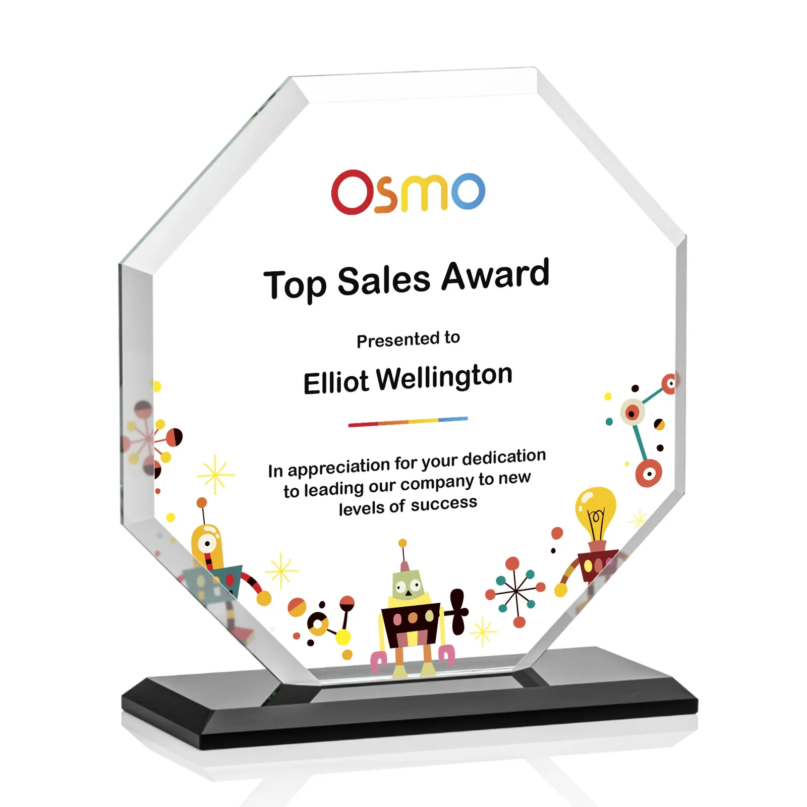Customized Starfire Crystal Octagon Award with Deep Mitered Edges for team milestone celebrations