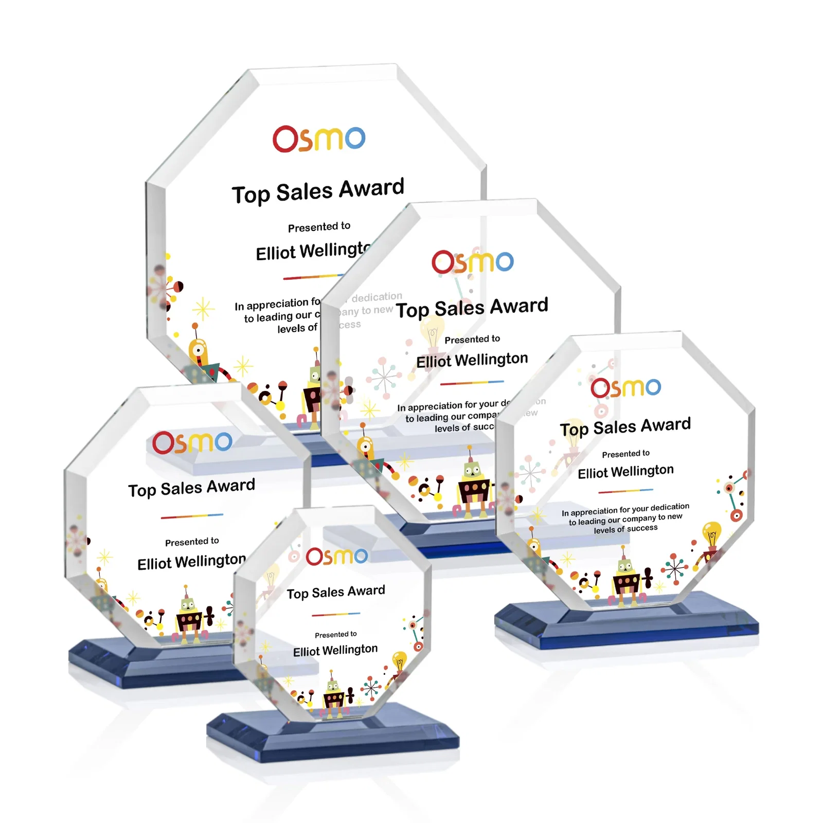 Customized Starfire Crystal Octagon Award with Deep Mitered Edges for donor appreciation