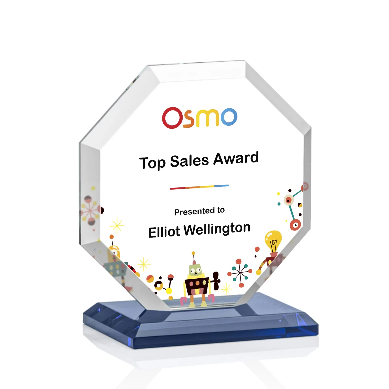 Customized Starfire Crystal Octagon Award with Deep Mitered Edges for safety achievement programs