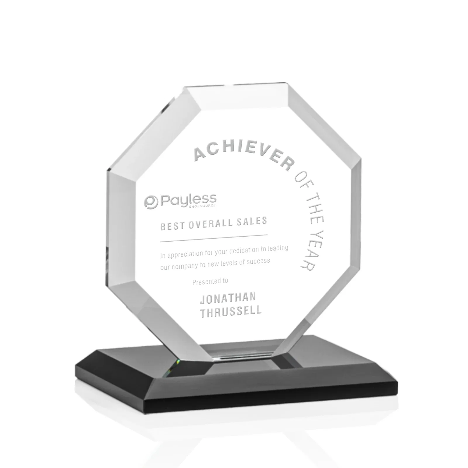 Custom Starfire Crystal Octagon Award with Deep Mitered Edges for graduation ceremonies