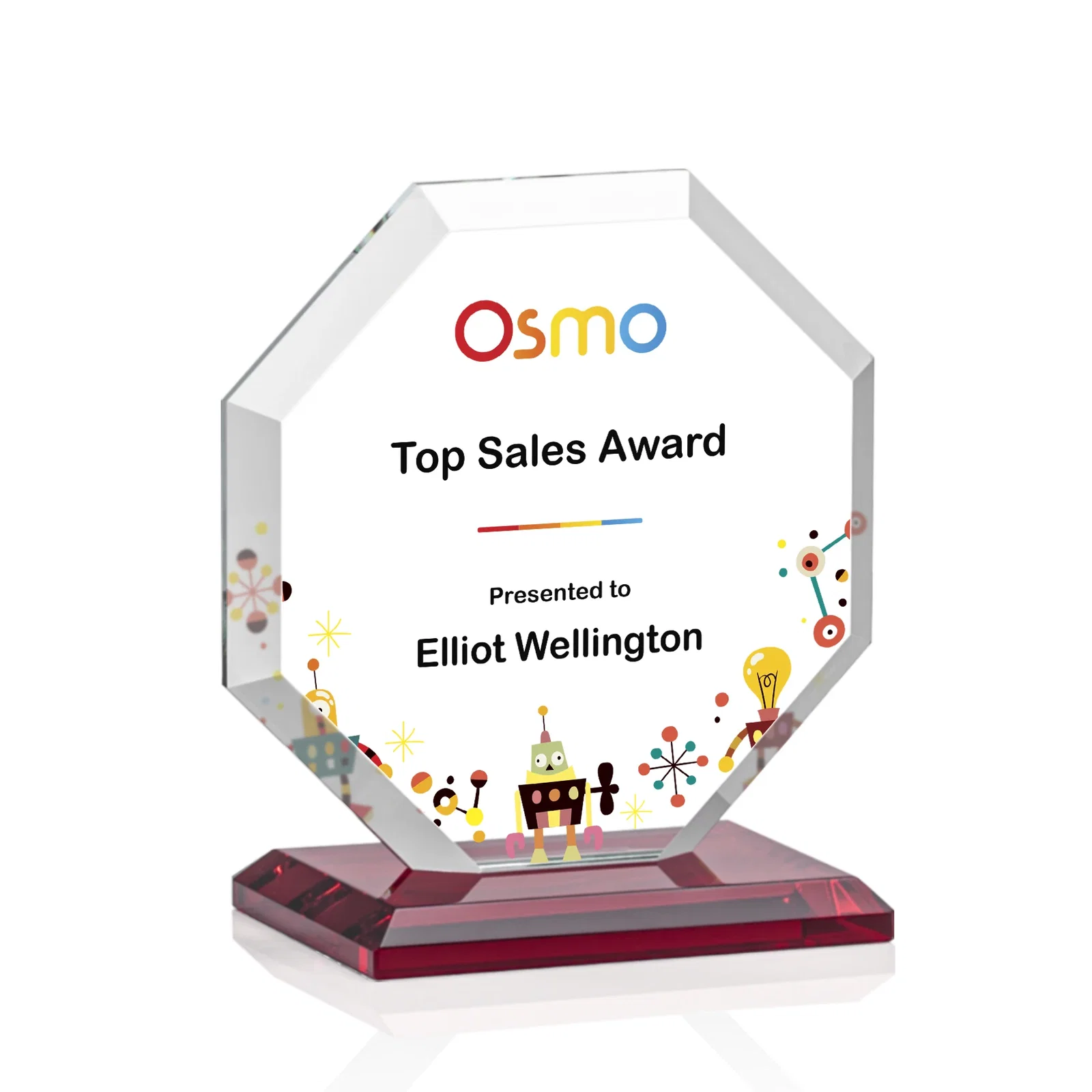 Custom engraved Starfire Crystal Octagon Award with Deep Mitered Edges for safety achievement programs