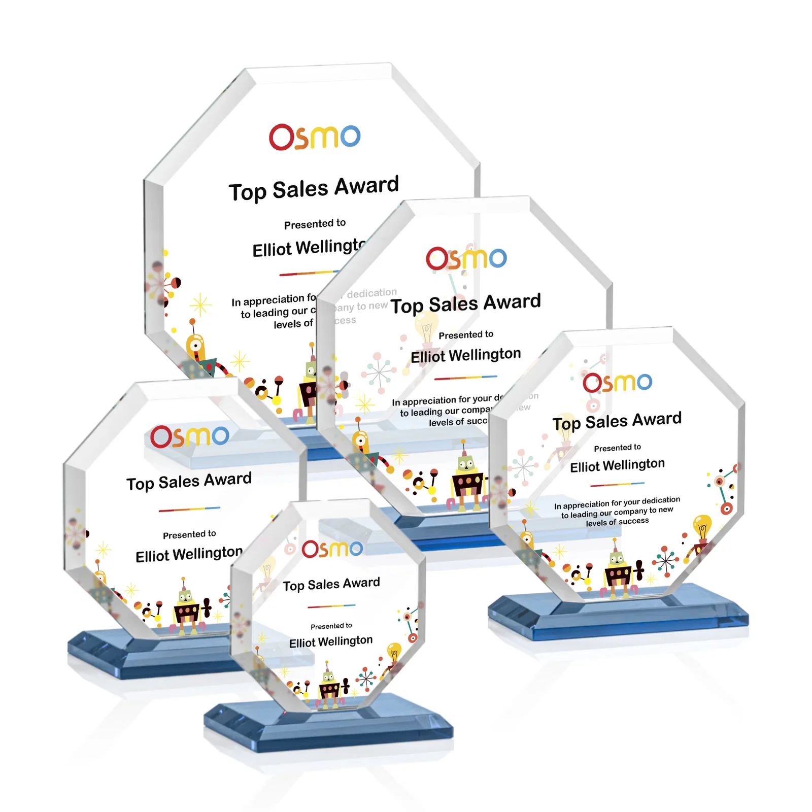 Custom Starfire Crystal Octagon Award with Deep Mitered Edges, with your logo for employee recognition