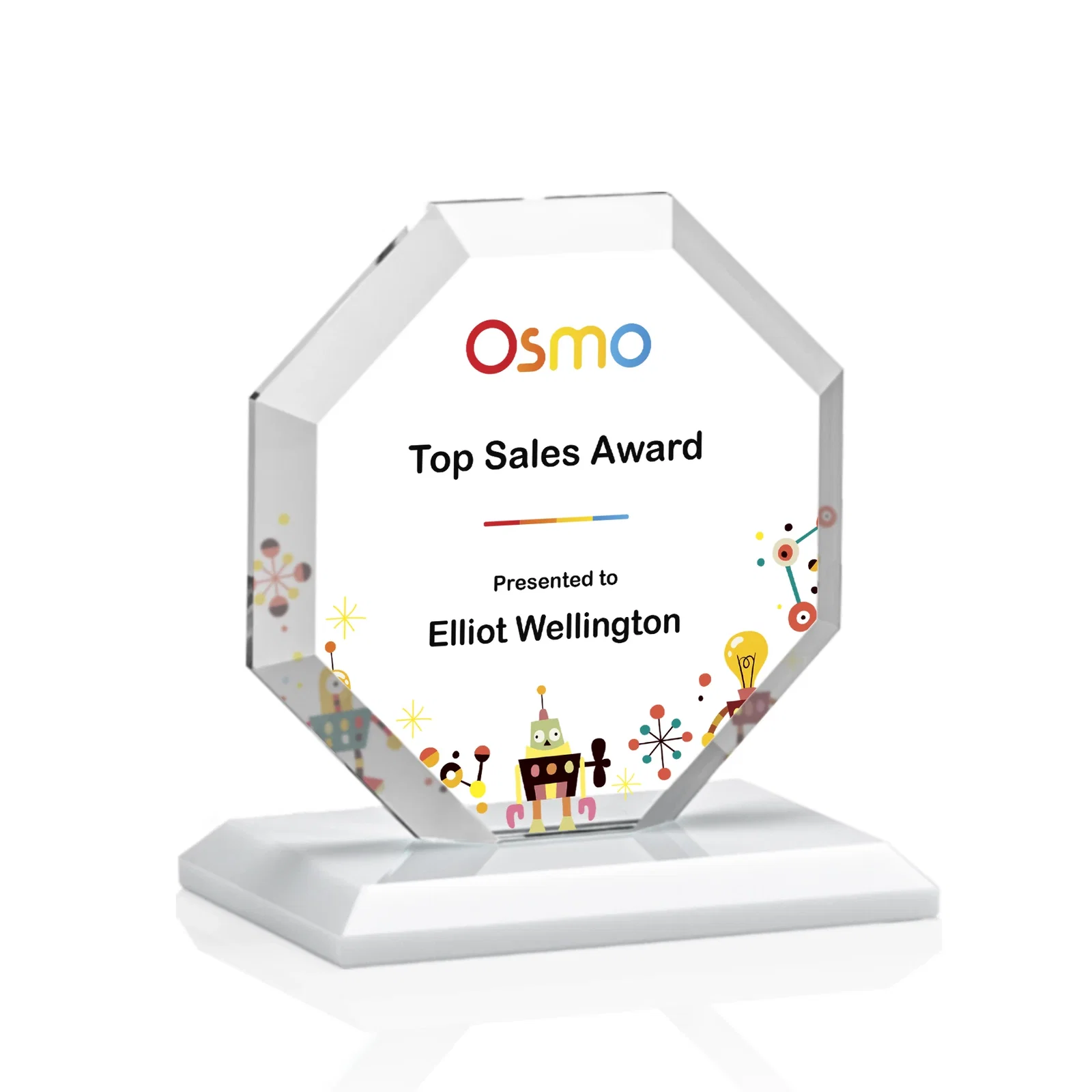 Custom Starfire Crystal Octagon Award with Deep Mitered Edges, with your logo for graduation ceremonies