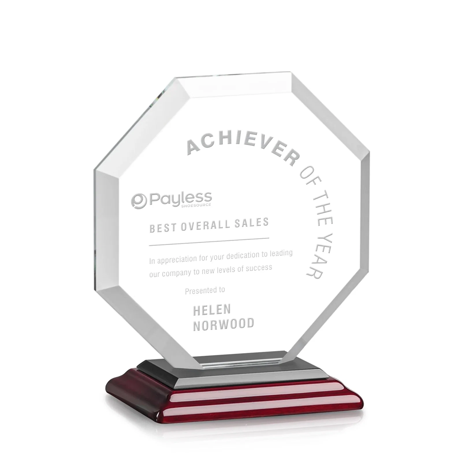 Personalized Starfire Crystal Octagon Award with Deep Mitered Edges, with your logo for corporate award ceremonies
