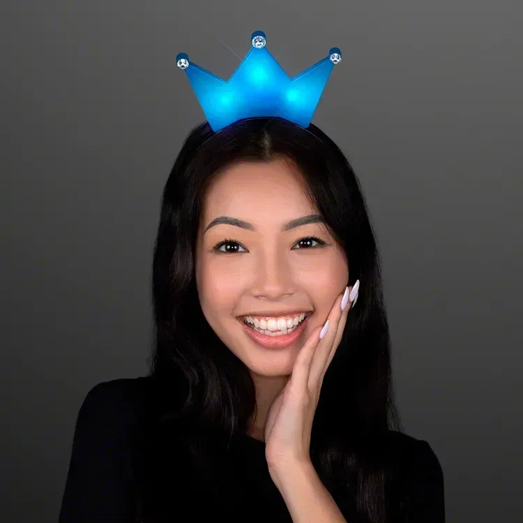 Light Up Blue Crown Tiara Princess Headband being worn