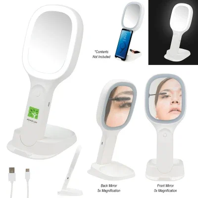 Light Up Double Sided Mirror With Wireless Charger in use