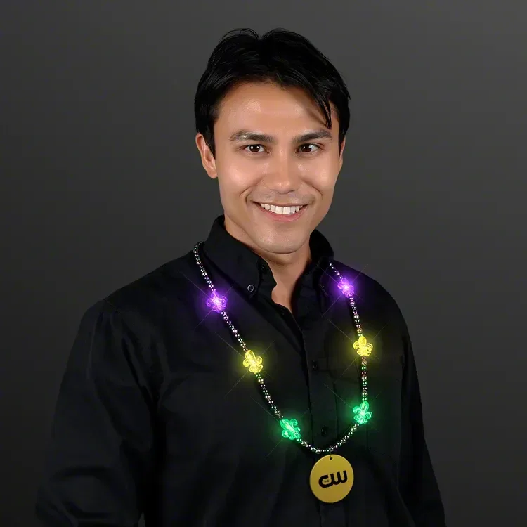 Light Up Fleur de Lis Jewelry With Medallion being worn