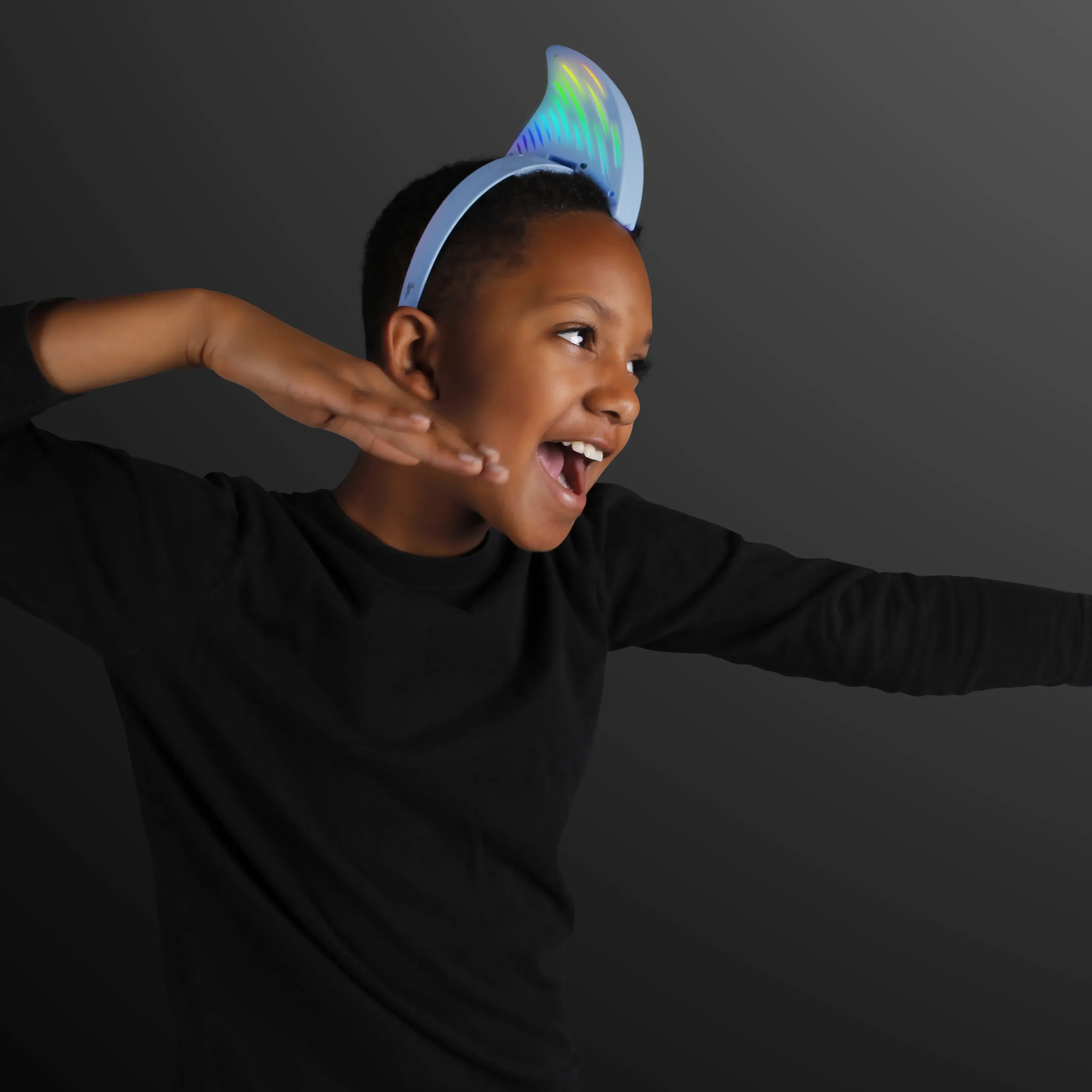 Light Up LED Shark Fin Headband being worn