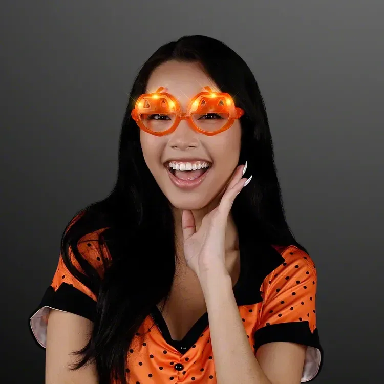 Light Up Orange Pumpkin Sunglasses being worn
