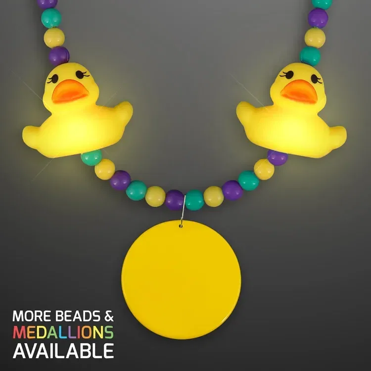 Light Up Rubber Ducky Beads Necklace with Yellow Medallion — view 4