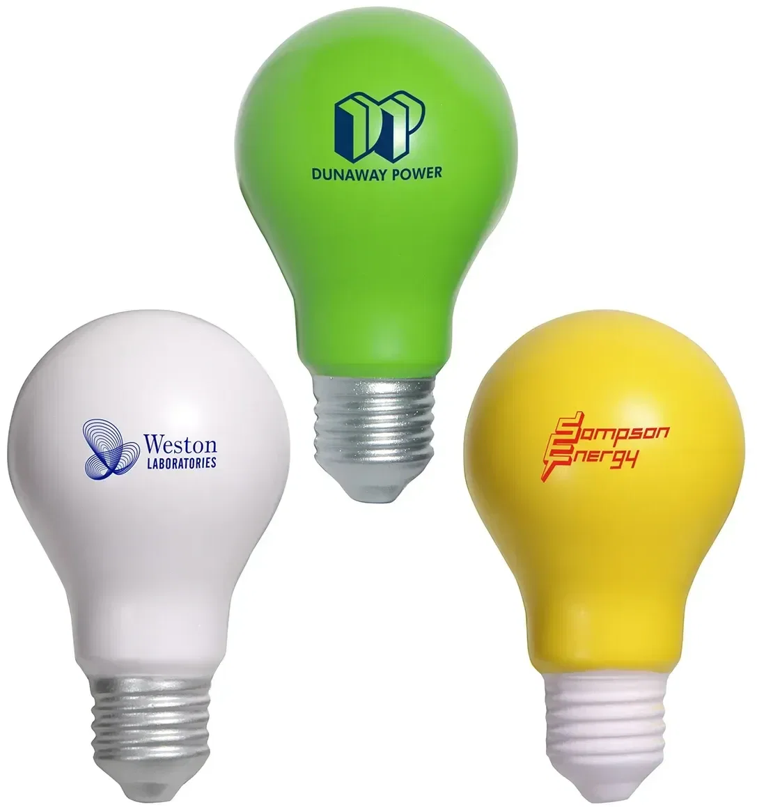 Lightbulb Stress Reliever, front view of the custom bulb-shaped squeeze toy with printable logo space