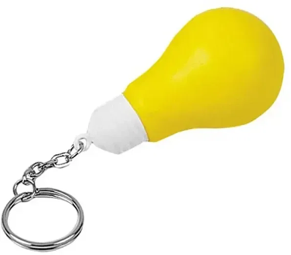 Lightbulb custom stress reliever keychain, classic bulb squeeze toy branded with logo, front view