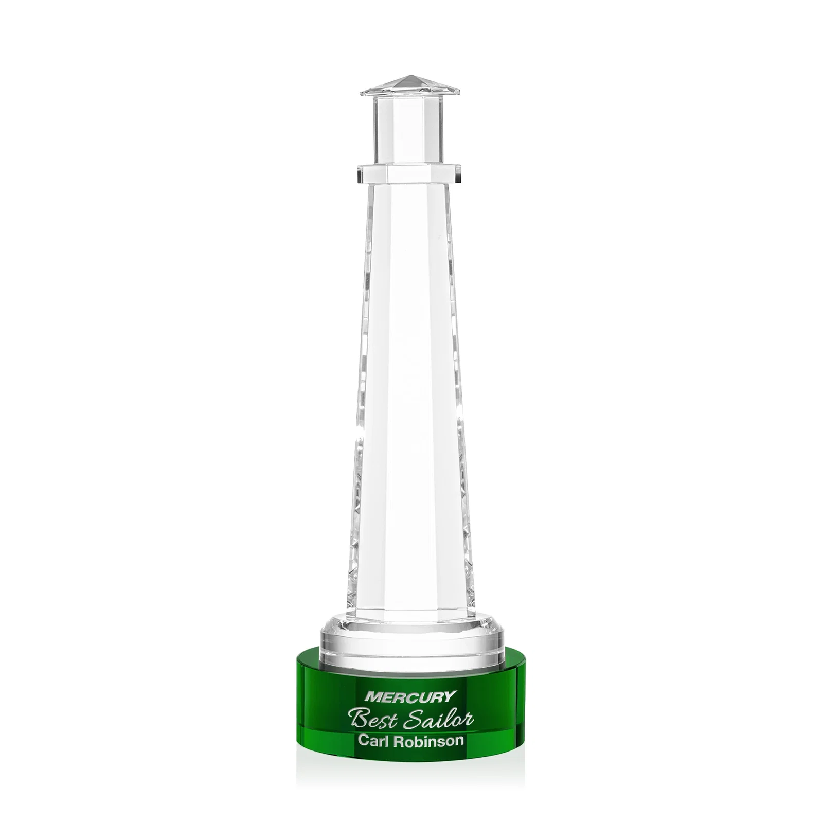 Custom Optical Crystal Lighthouse Award, awards for donor appreciation