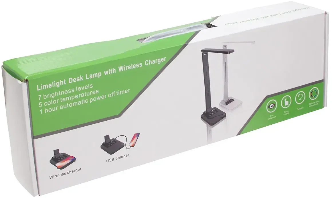 Branded Limelight Wireless Charging Desk Lamp close-up of the USB port and imprint base
