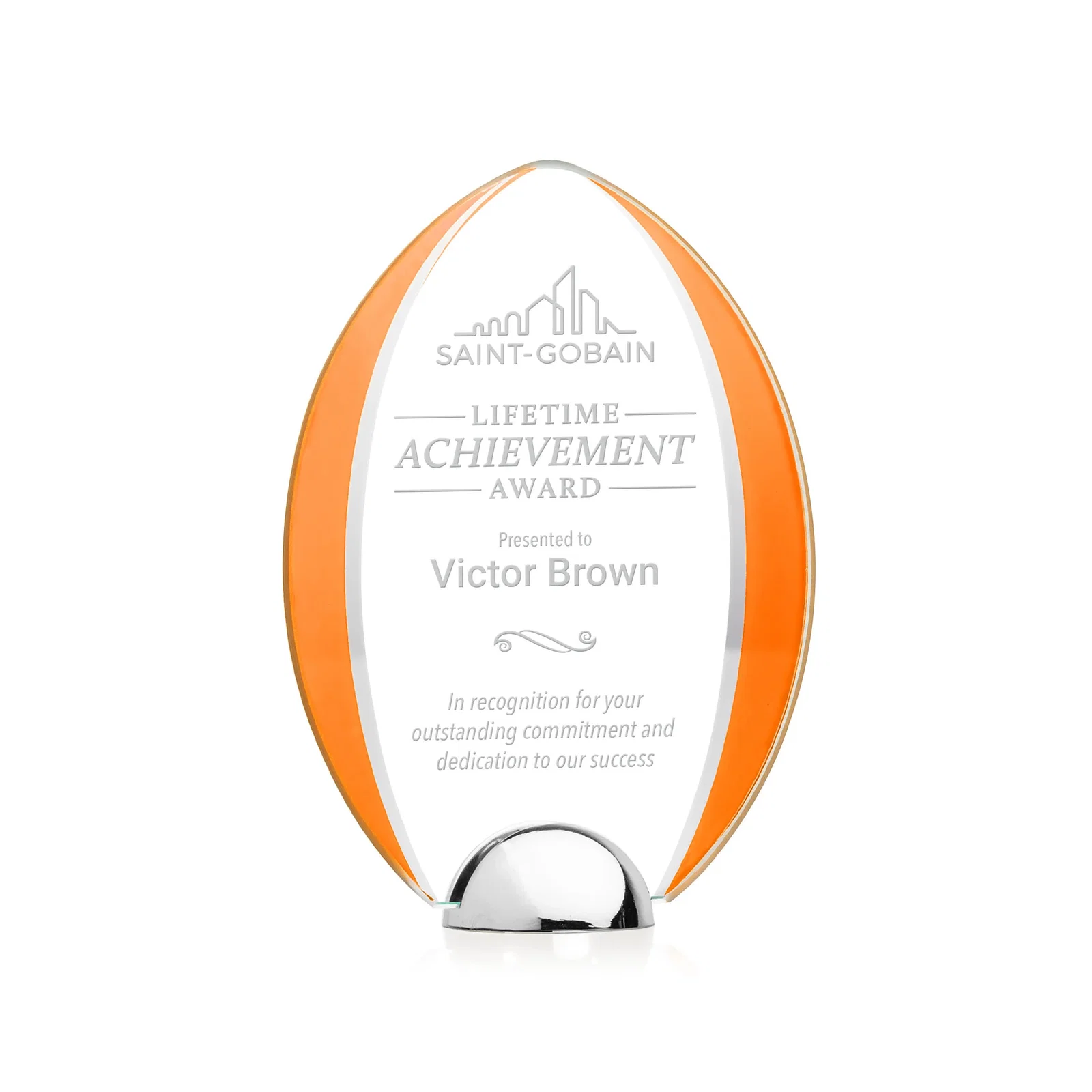 Custom Starfire Crystal Arrowhead Award on Chrome Dome Base, metal awards for dealer and partner awards